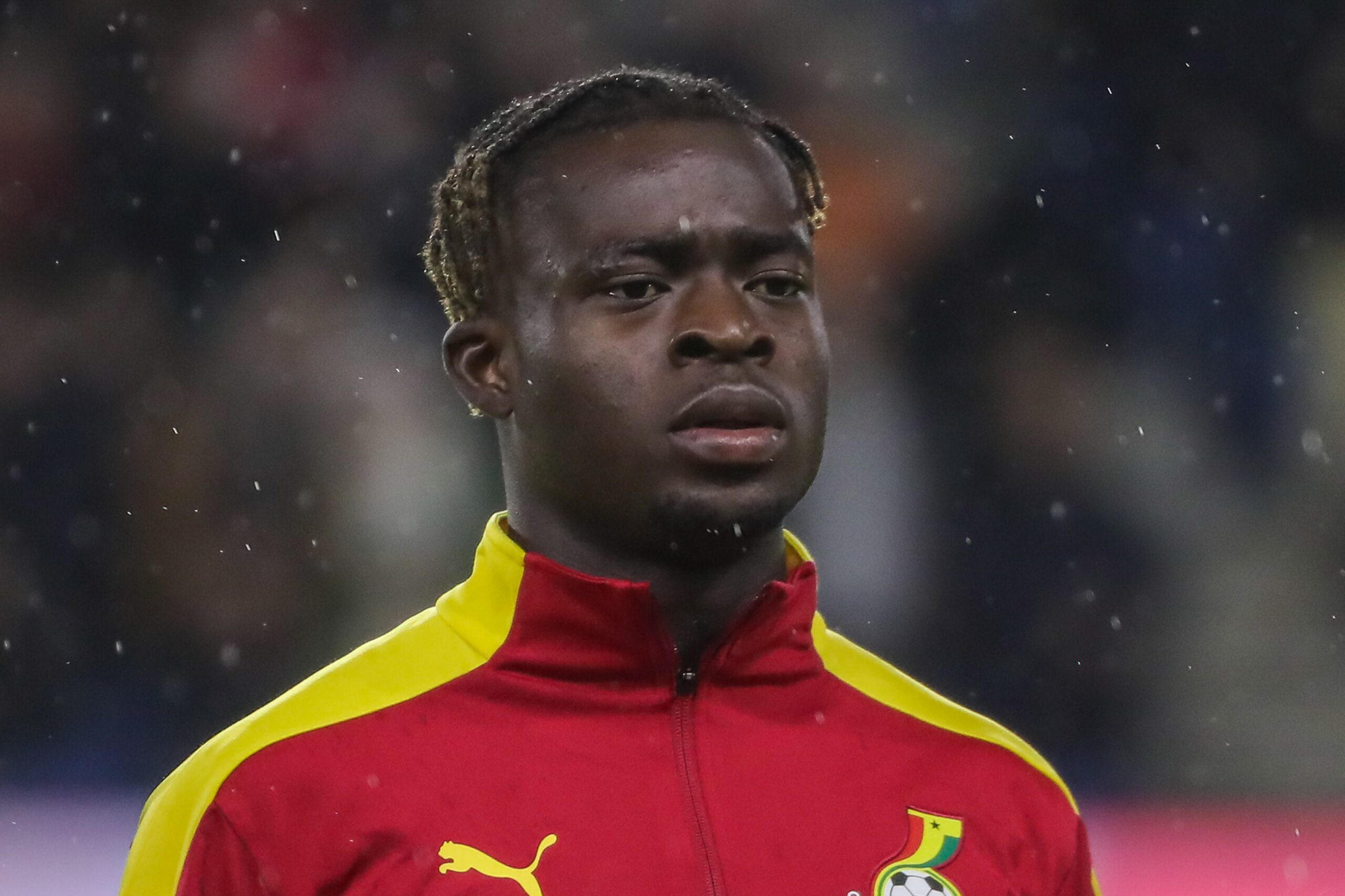 epa10203102 Kamaldeen Sulemana of Ghana looks on prior to the International Friendly soccer match between Brazil and Ghana in Le Havre, France, 23 September 2022 (issued 24 September 2022).  EPA-EFE/CHRISTOPHE PETIT TESSON