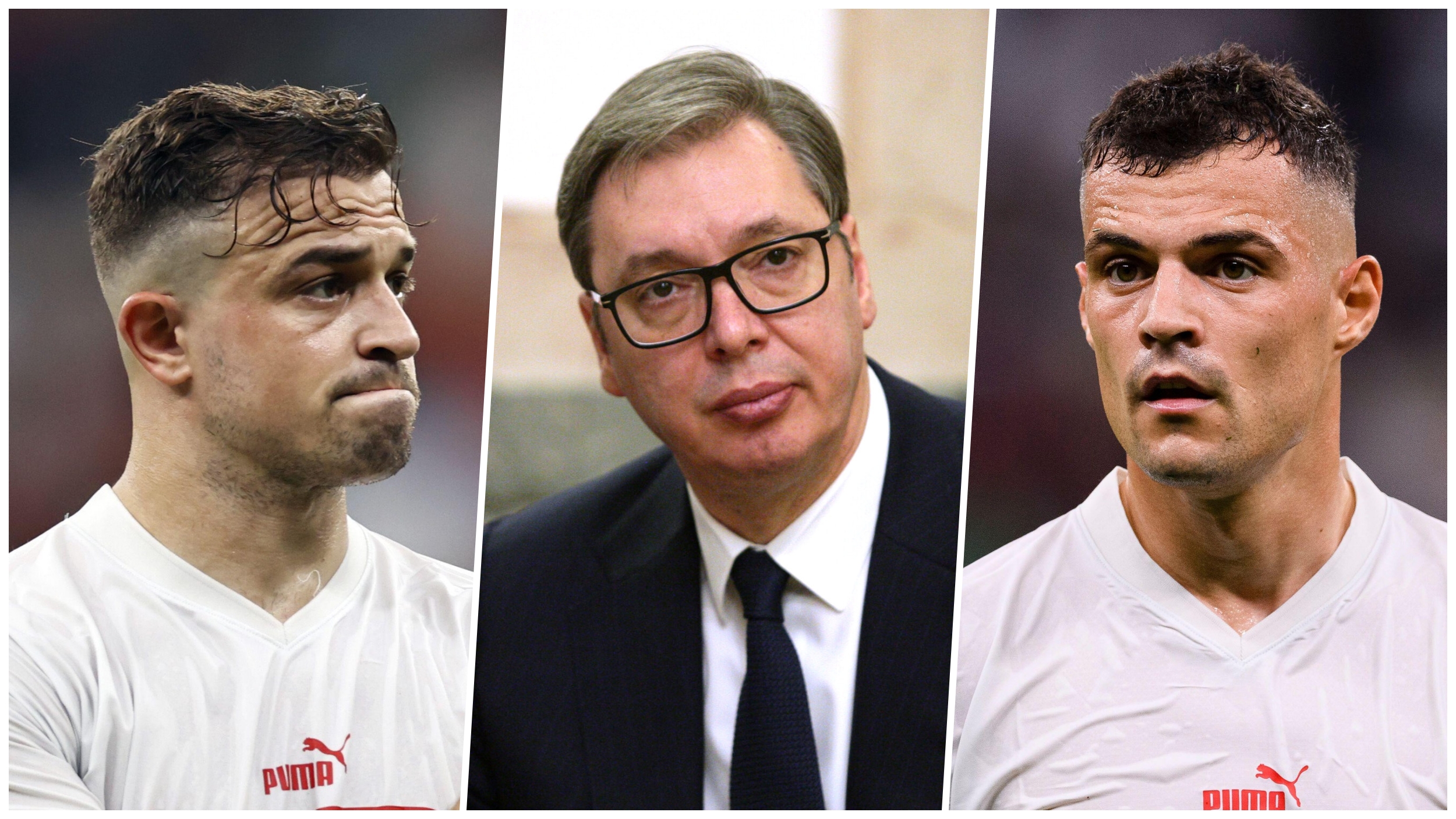 Đerdan Šaćiri, Aleksandar Vučić i Granit Džaka Foto:TANJUG/SAVA RADOVANOVIĆ, SPP Sport Press Photo.  / Alamy / Alamy / Profimedia