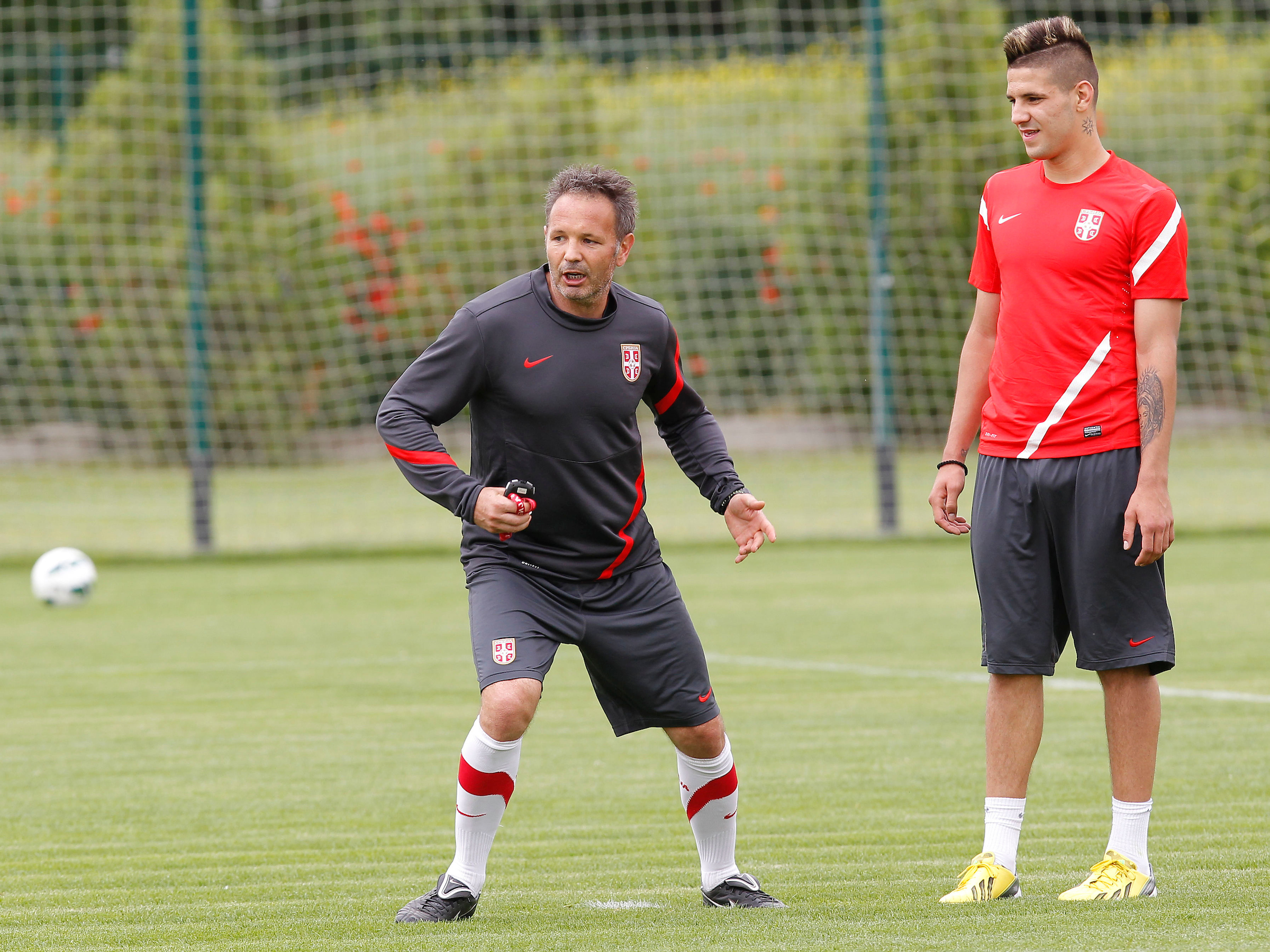Fudbal Soccer.Okupljanje reprezentacije pred kvalifikacioni mec World Cup 2014 qualifier Belgija Belgium.Head coach Sinisa Mihajlovic and Aleksandar Mitrovic.Star Pazova, 29.05.2013..foto: Srdjan Stevanovic/Starsportphoto ©