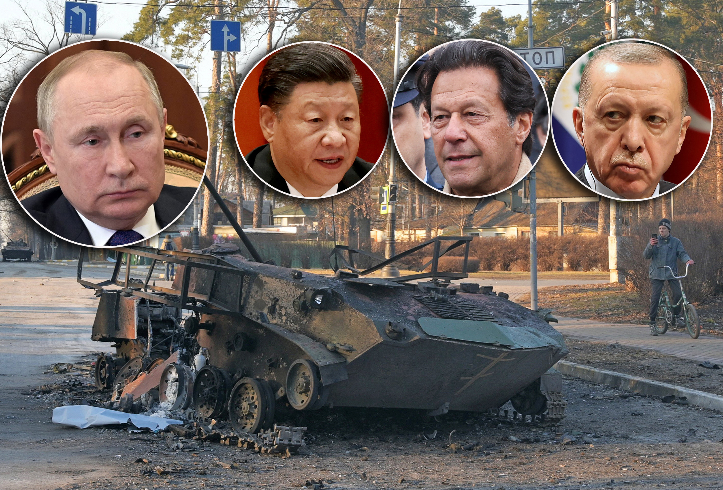 A charred armoured vehicle is seen on a street, as Russia's invasion of Ukraine continues, in the town of Bucha in the Kyiv region, Ukraine February 28, 2022. REUTERS/Maksim Levin