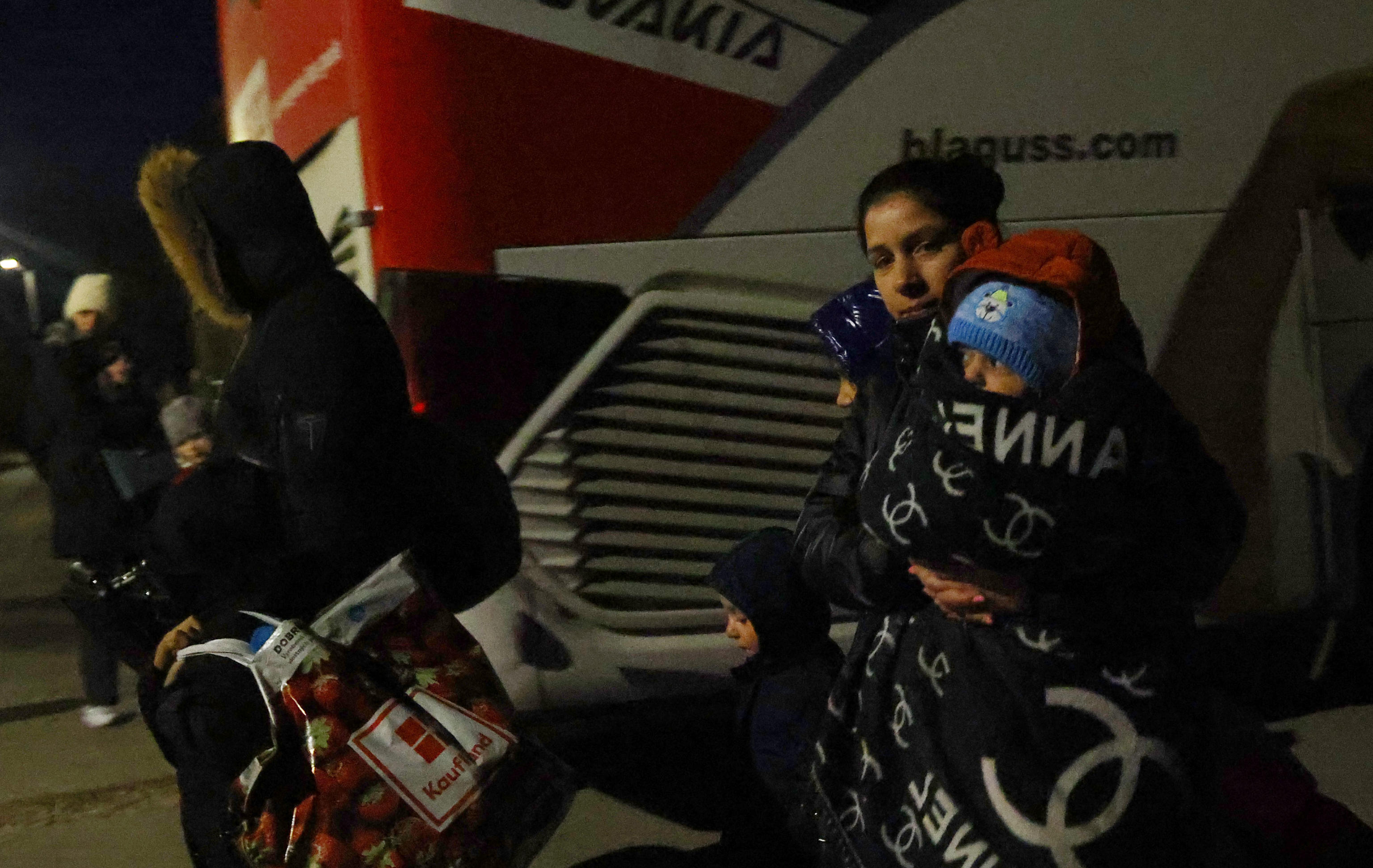 Ukrainians fleeing their country arrive in Slovakia