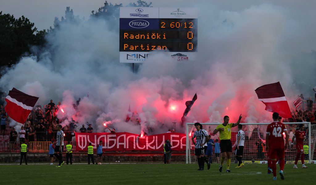 Radnicki Kragujevac v Partizan, Mozzart Super Liga 2022/2023 match on stadium Cika Daca on August 28, 2022 in Kragujevac, Serbia. (Photo by Srdjan Stevanovic/Starsport.rs ©)