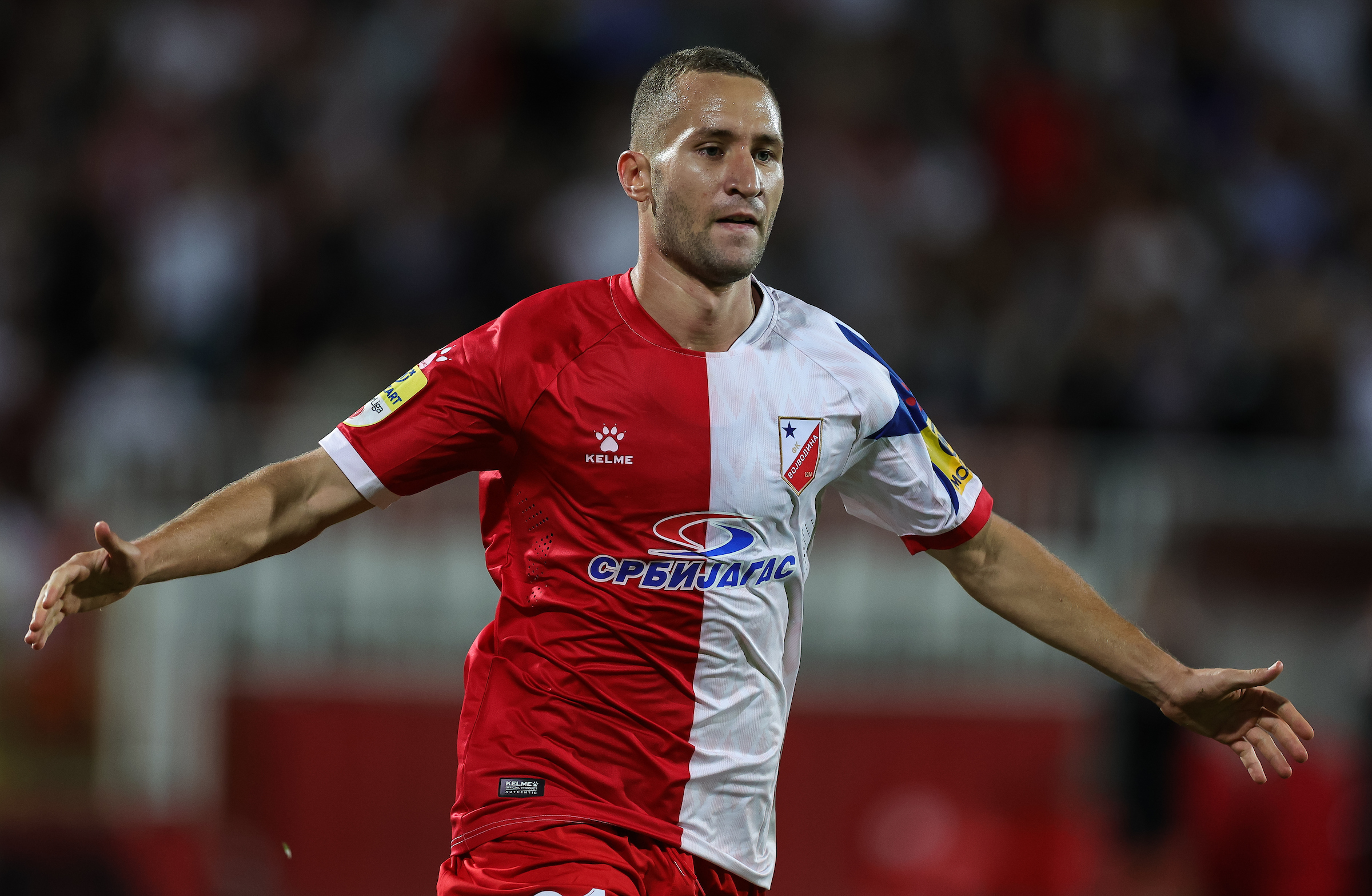 Veljko Simic celebrates after scoring a goal
Fudbal-Vojvodina v Napredak-Mozzart Super League Season 2022/2023
Novi Sad, 10.07.2022.
foto: Srdjan Stevanovic/Starsport.rs ©