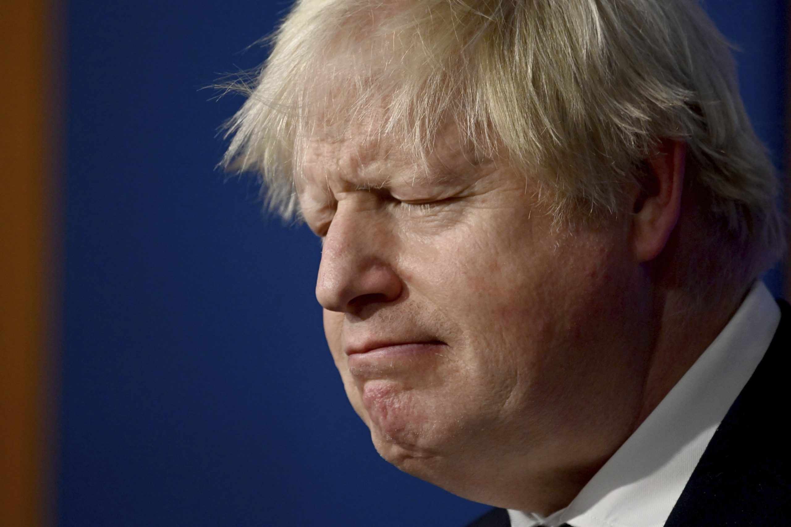 Britain's Prime Minister Boris Johnson addresses the media regarding Britain's COVID-19 infection rate and vaccination campaign, in Downing Street, London, Monday Nov. 15, 2021. (Leon Neal/Pool via AP)