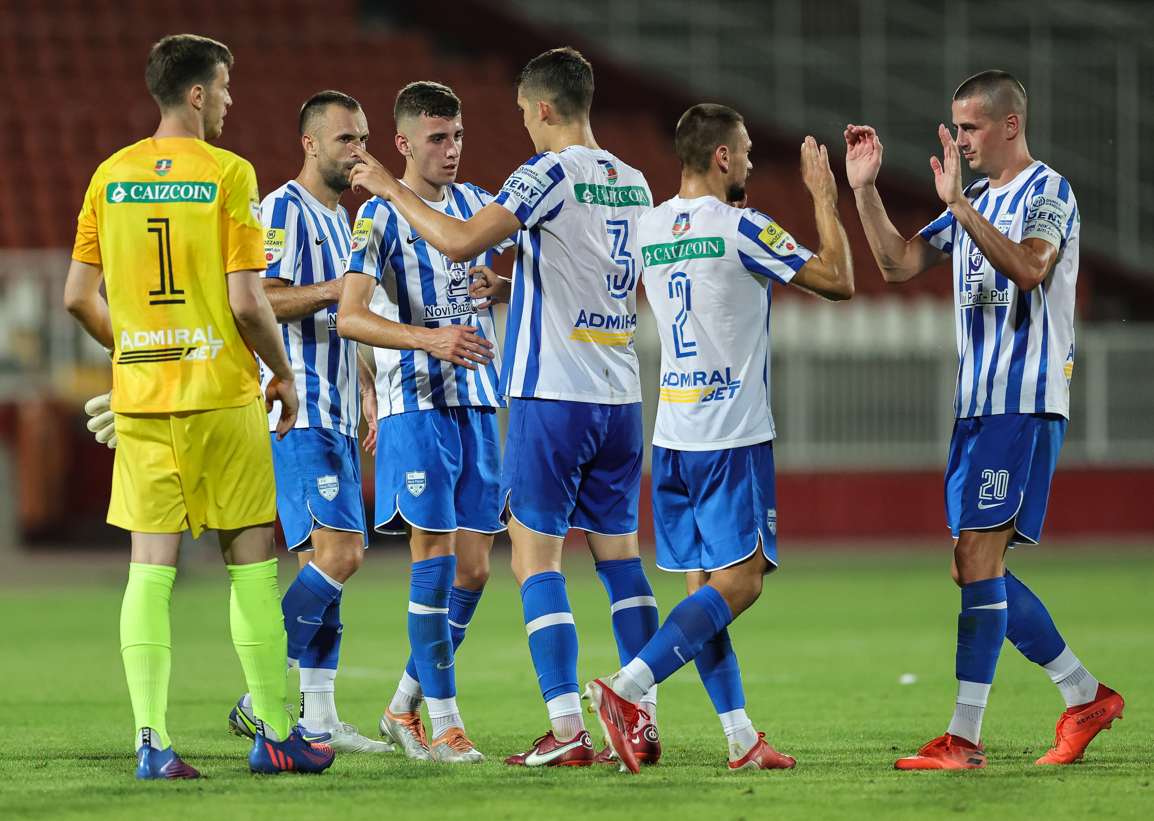 from left goalkeeper Filip Kljajic Slobodan Rubezic Perisa Pesukic Stefan Loncar celebrate
Mladost GAT v Novi Pazar, Mozzart Super Liga 2022/2023 at stadium Karadjordje on August 26, 2022 in Novi Sad, Serbia. (Photo by Srdjan Stevanovic/Starsport.rs ©)