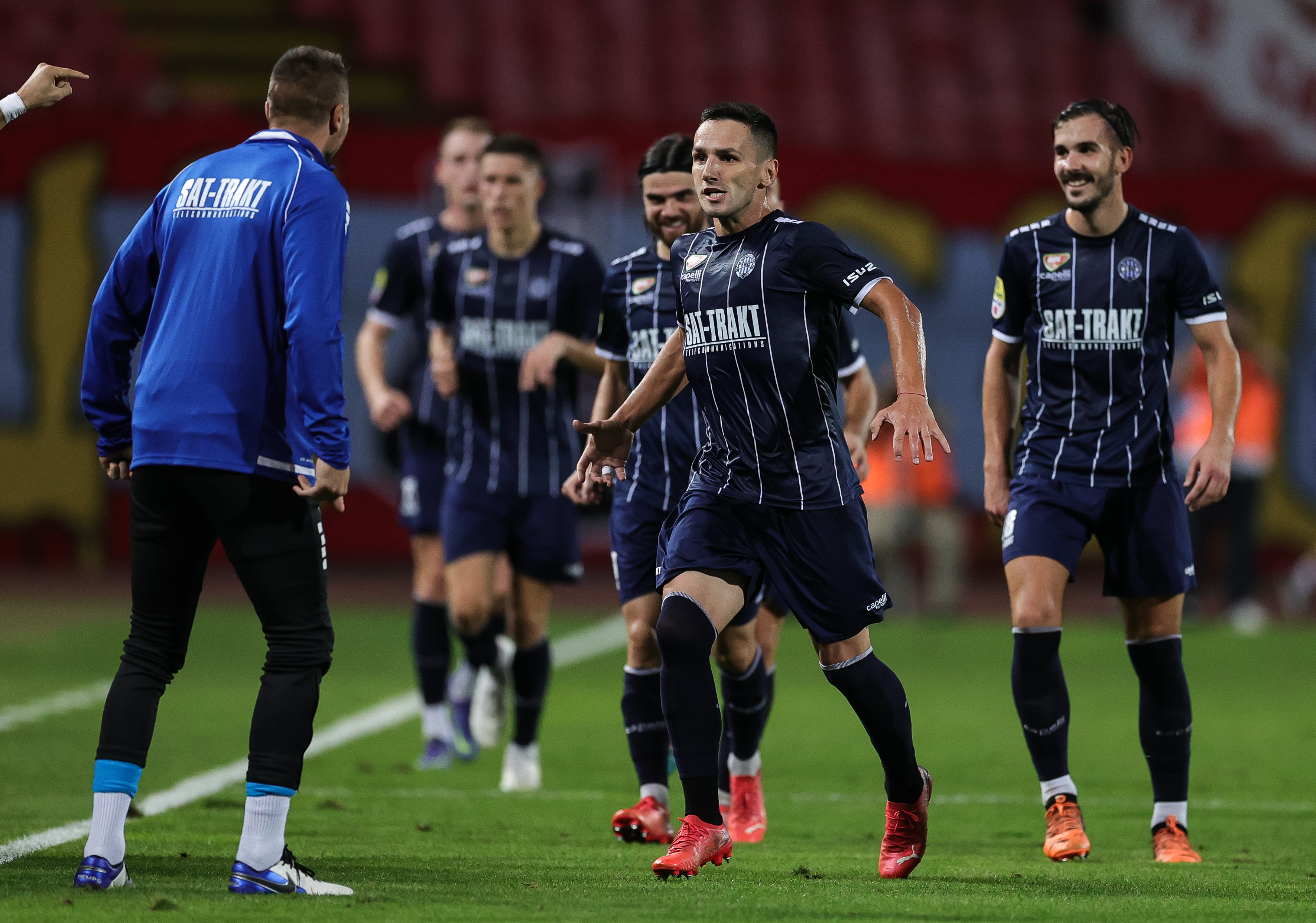 Sasa Jovanovic (C) celebrates after scoring a goal with team mates 
Crvena Zvezda v TSC, Mozzart Super Liga 2022/2023 at stadium Rajko Mitic on September 04, 2022 in Belgrade, Serbia. (Photo by Srdjan Stevanovic/Starsport.rs ©)