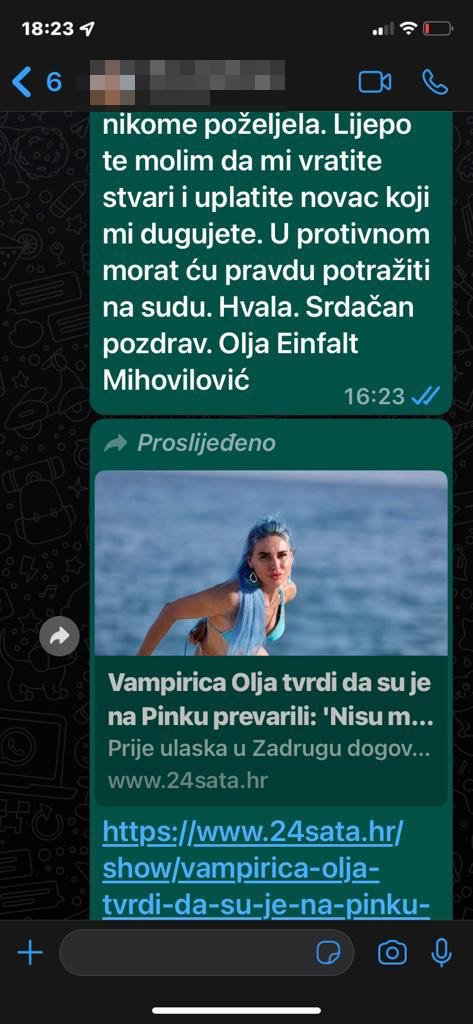 Vampirica Olja, Olja Einfalt Mihailović, Zadruga, poruke, prepiska Foto: Privatna arhiva/Olja Einfalt Mihailović