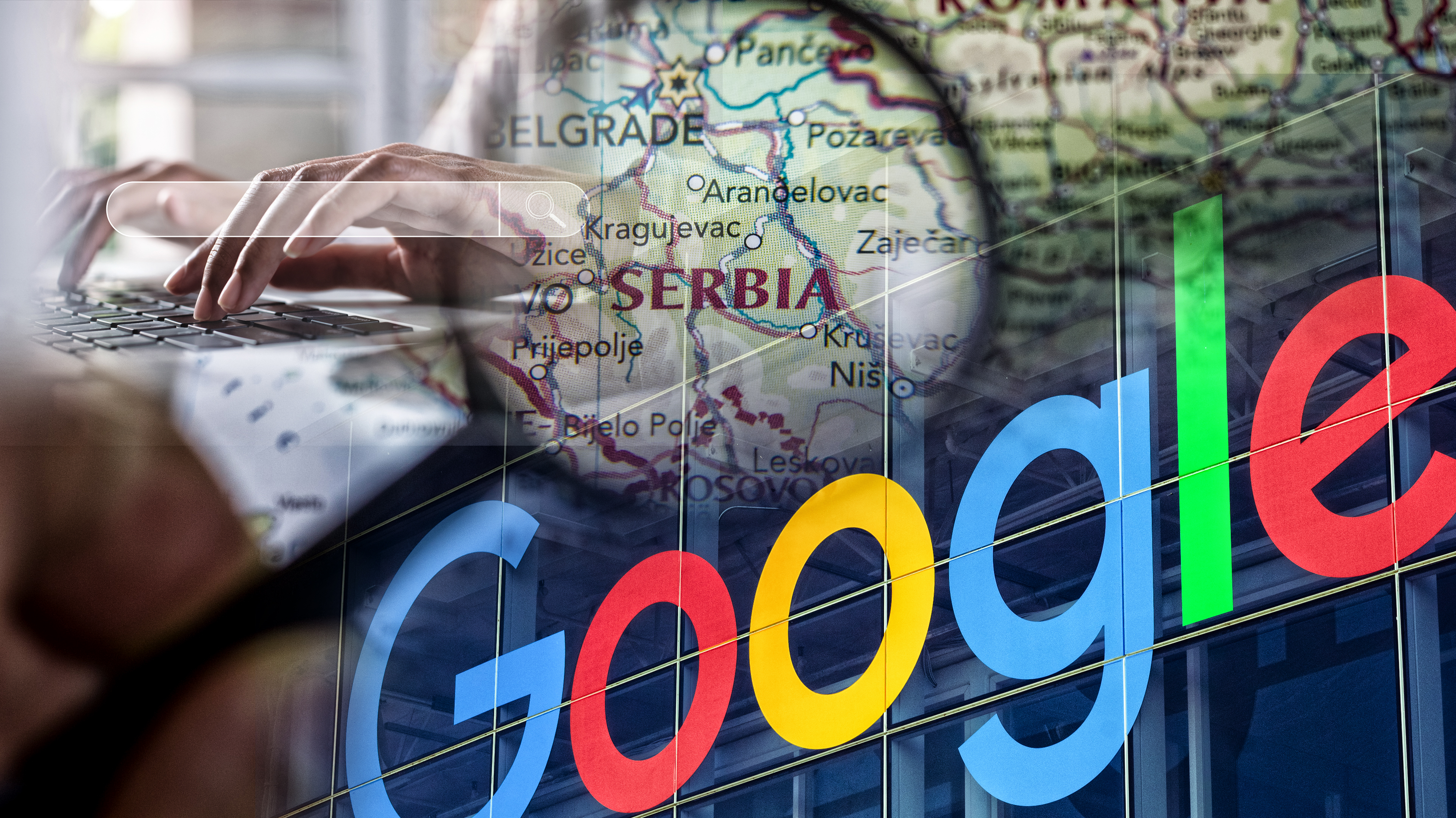 google srbija Ivanovsk, Russia - February 04, 2019: Serbia on the map of the world.