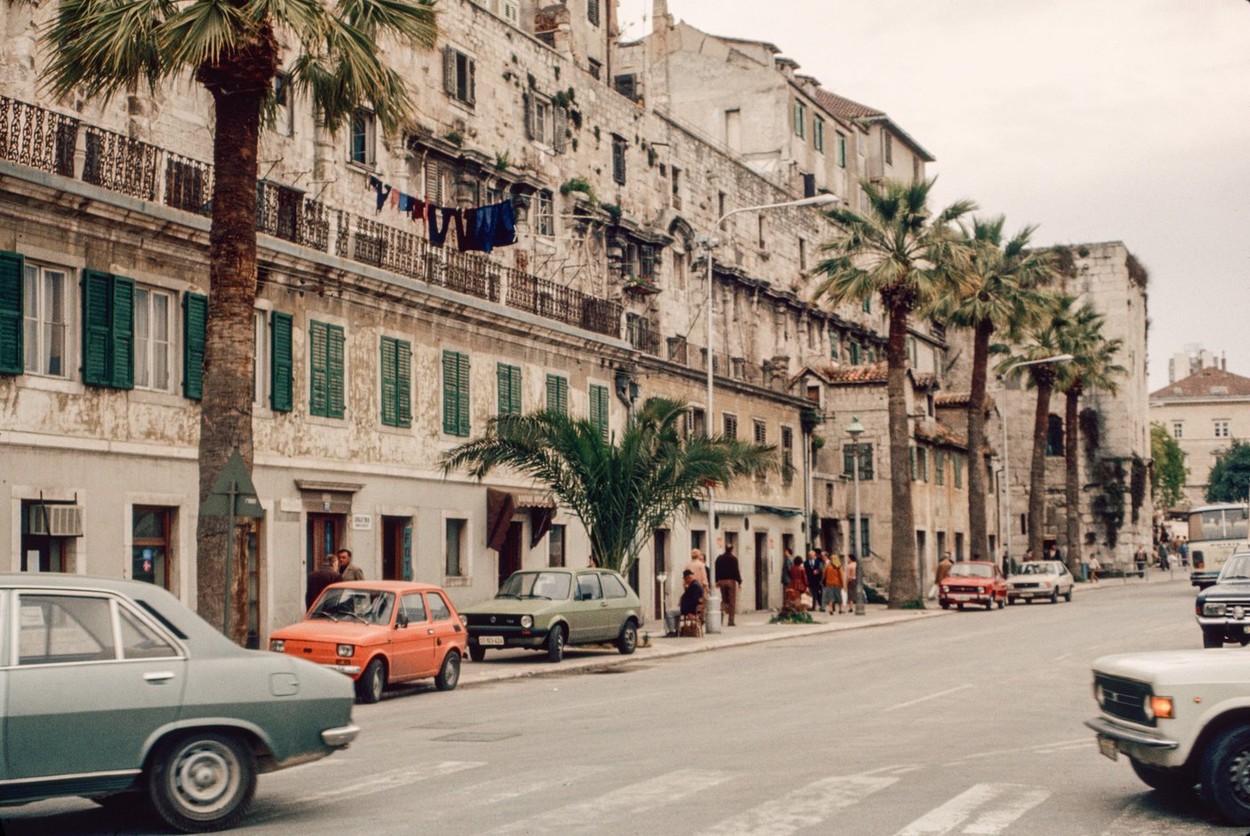 Split in former Yugoslavia (now Croatia) September 1982. South side of the Diocletians Palace, an ancient Roman complex built for emperor Diocletian. Archival scan from a slide.