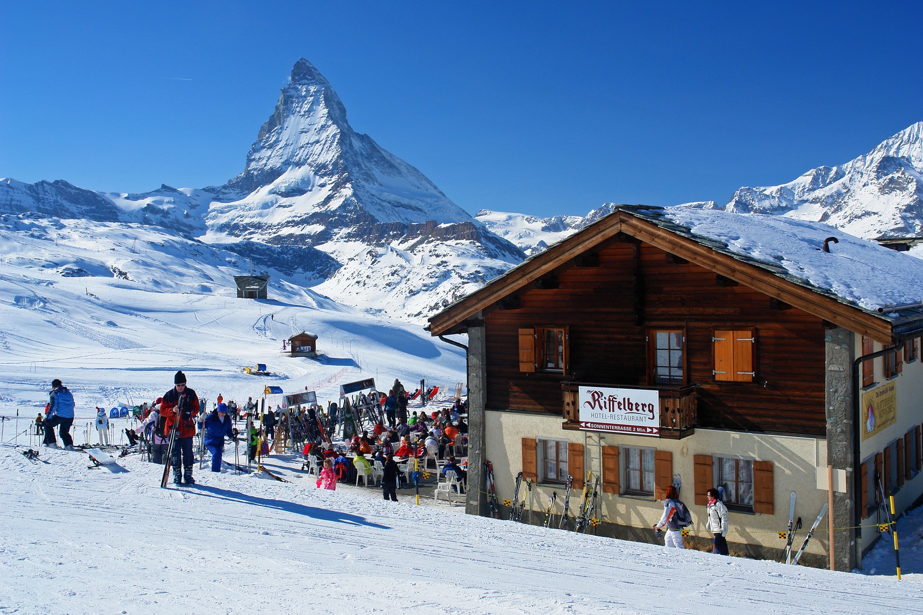 Riffelberg alpine hut and Matterhorn, Zermatt, Canton of Valais, Switzerland