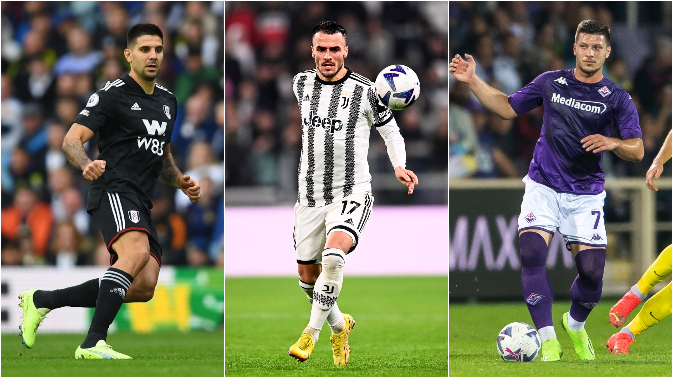 Aleksandar Mitrović, Filip Kostić i Luka Jović, fudbaleri, kombo Foto: Anna Gowthorpe / Shutterstock Editorial / Fabio Ferrari / LaPresse / Maurizio Borsari / AFLO / Profimedia