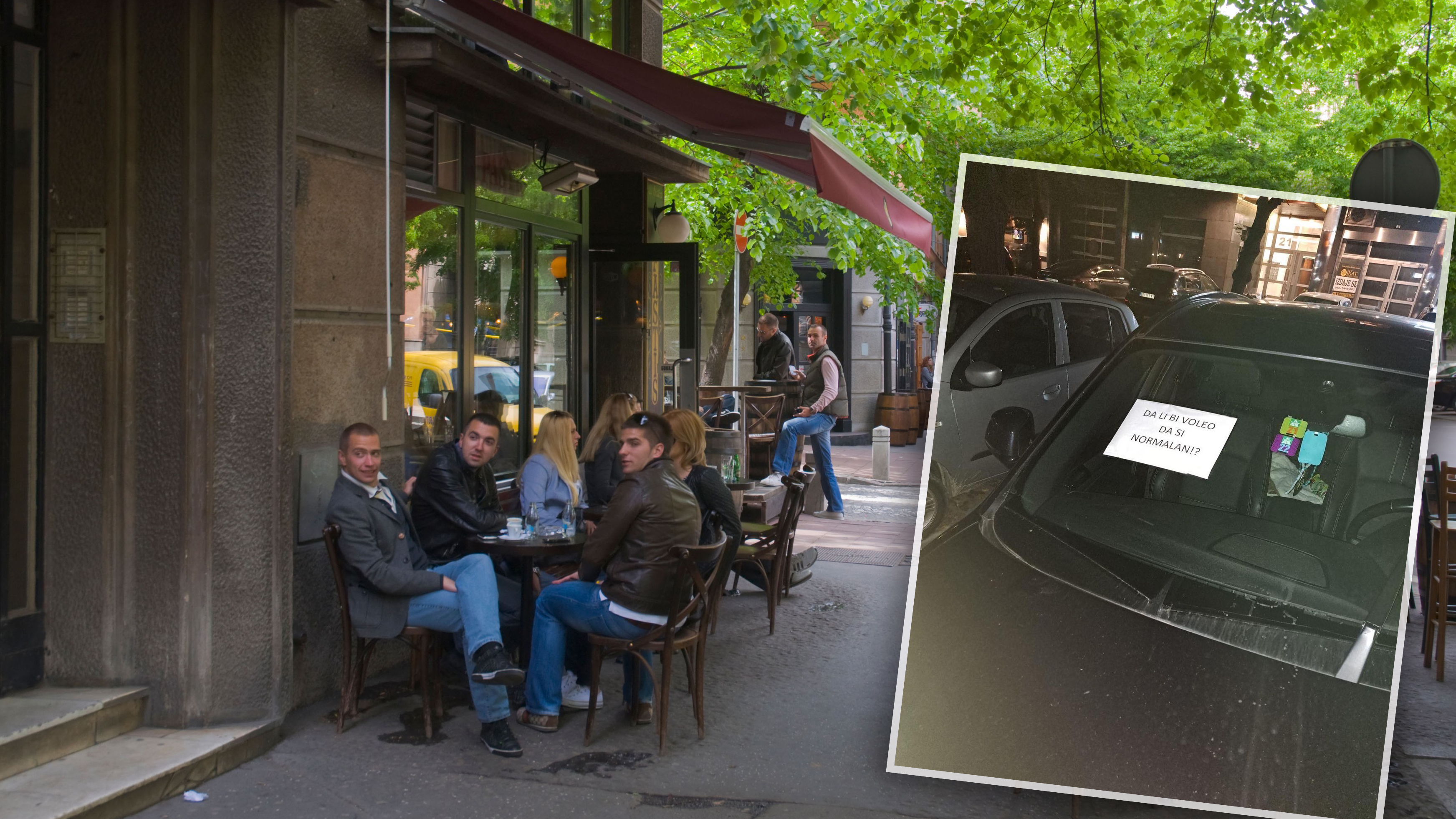 Cafe terrace Strahinjica Bana street Belgrade capital of Serbia Europe