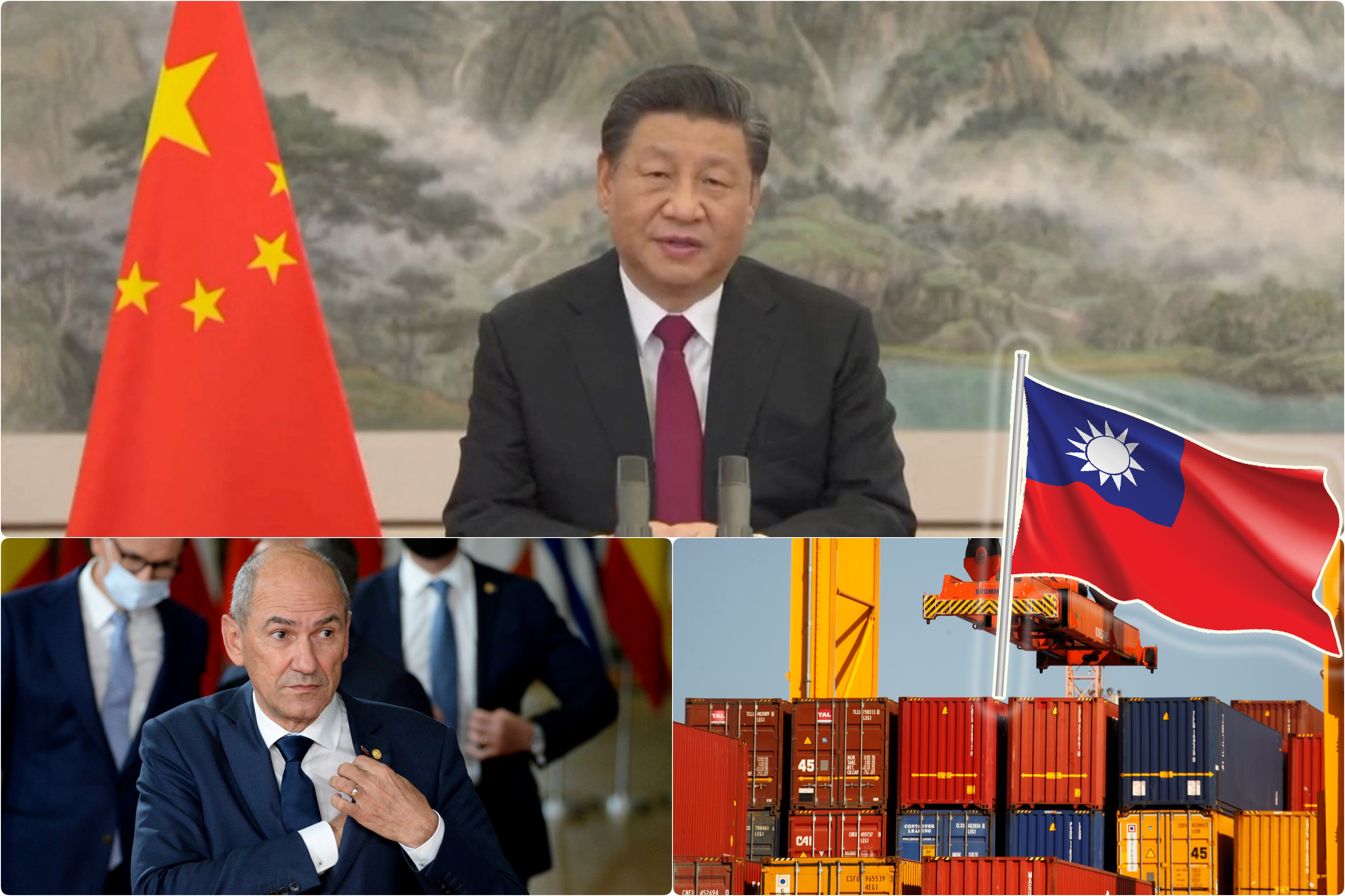 janez janša, si đinping, one kontejnere za trgovinu, i zastavu tajvana