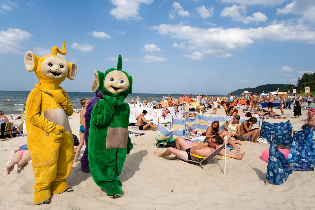 Teletubbies at the beach, Seaside Resort of Misdroy on Wollin, West Pomeranian Voivodeship, Poland