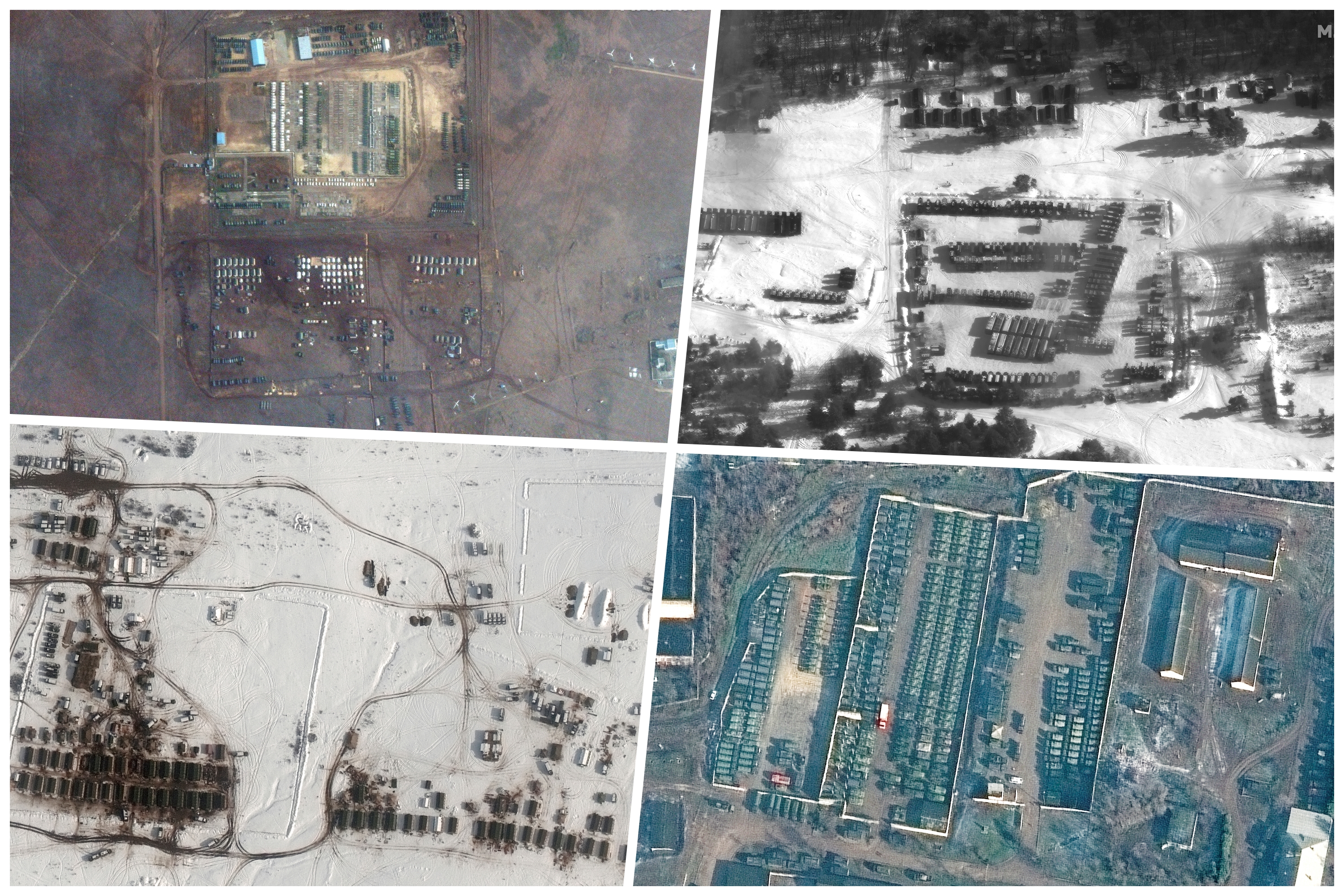 This satellite images provided by Maxar Technologies shows tanks on firing range at a training ground in Pogonovo, Russia, on Jan. 26, 2022. (Maxar Technologies via AP)