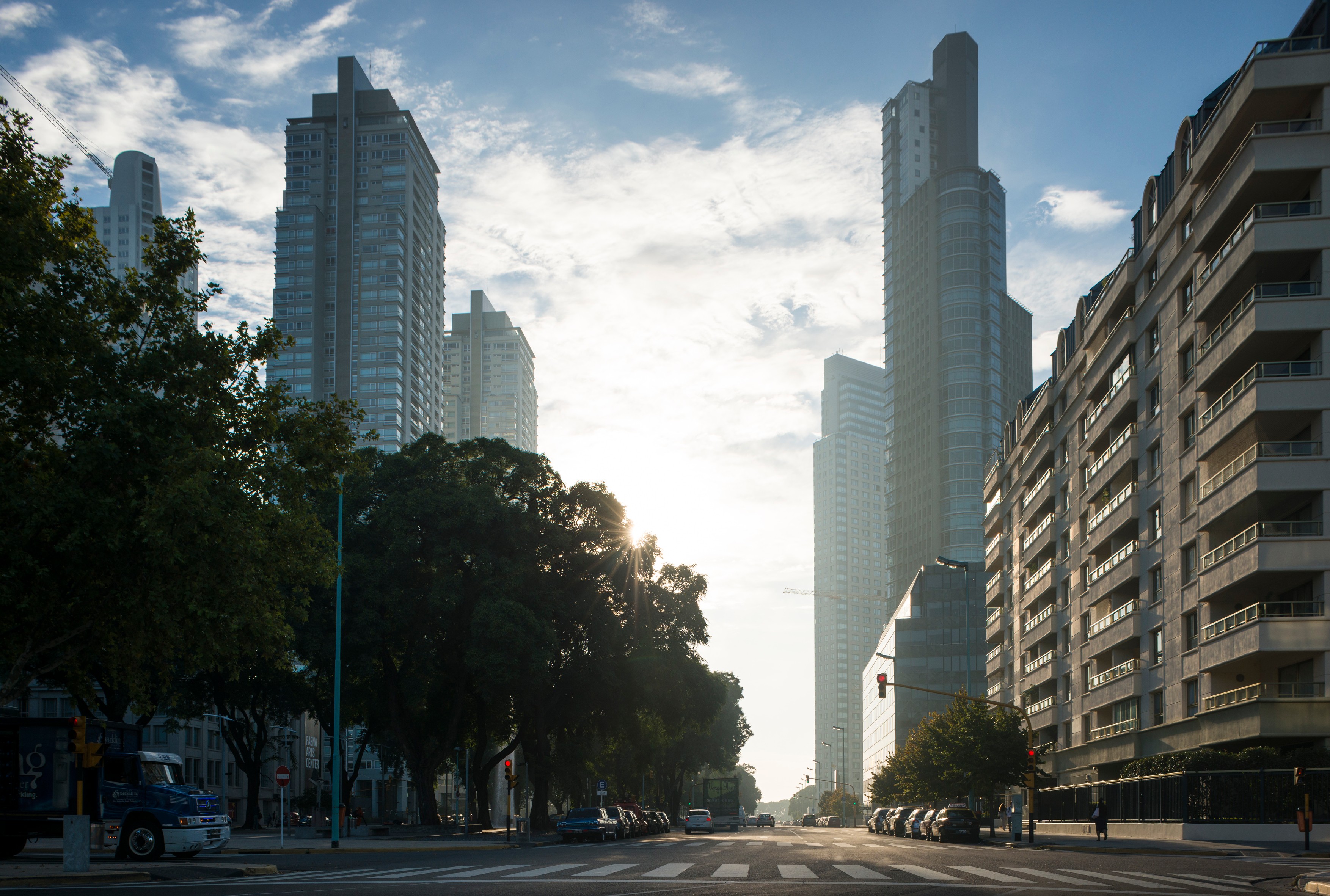 View of skyline at dawn, Puerto Madero, Buenos Aires, Argentina