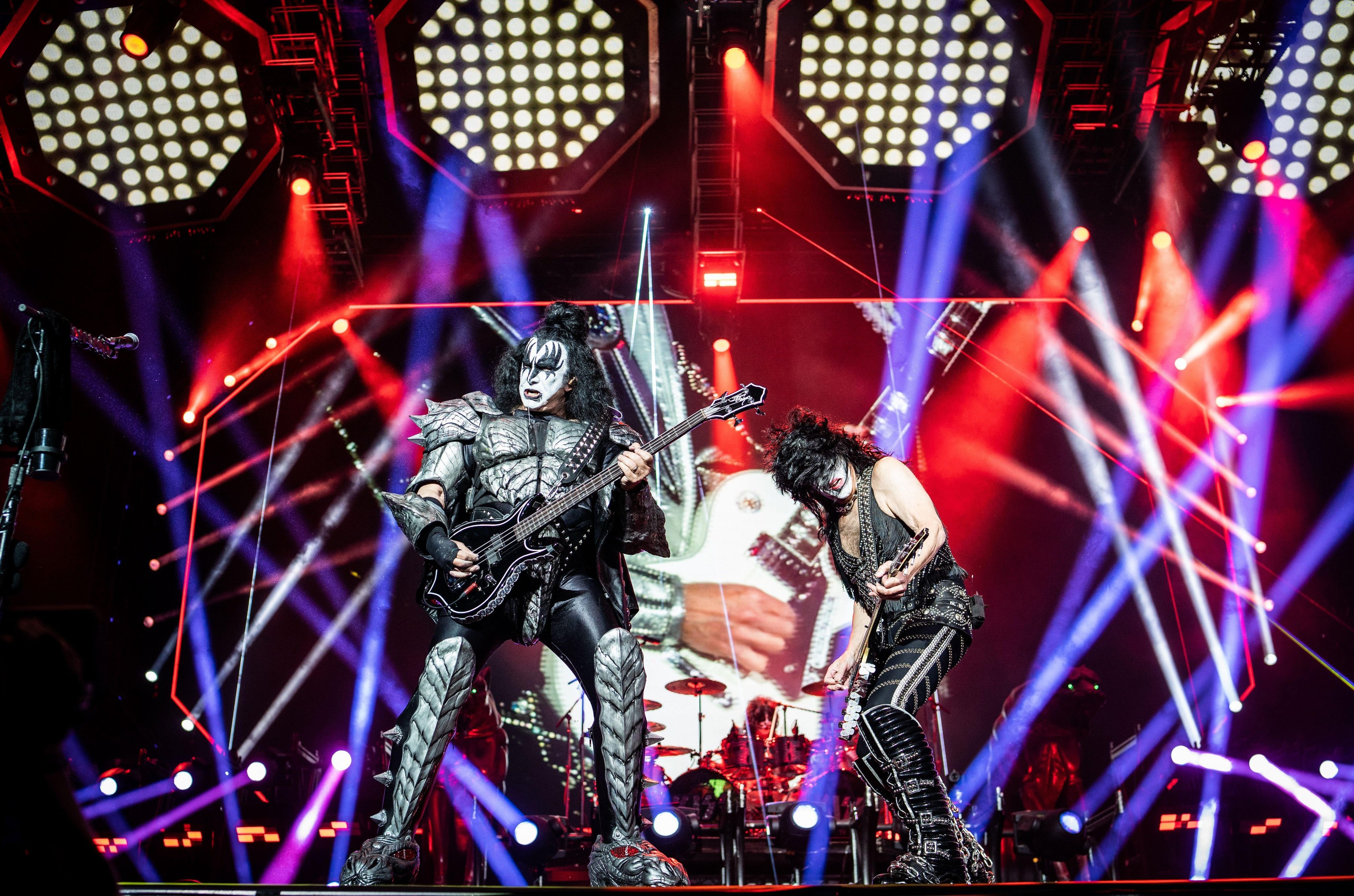 Copenhagen, Denmark. 16th June, 2022. The American rock band Kiss performs a live concert during the Danish heavy metal festival Copenhell 2022 in Copenhagen. Here vocalist and bass player Gene Simmons is seen live on stage with the rest of the band. (Pho