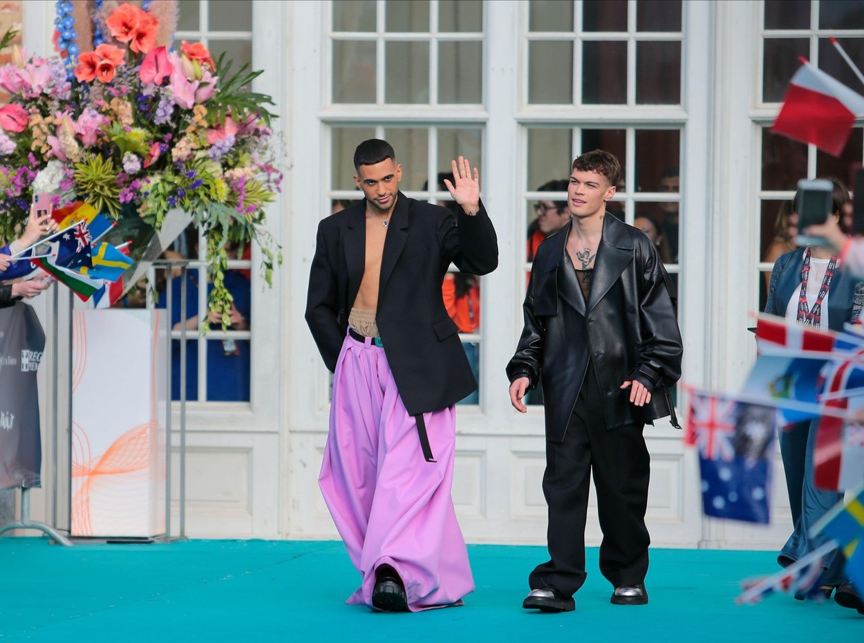 Turin, Italy, 08/05/2022, Mahmood &amp; Blanco (Brividi) Italy during the Turquoise carpet opening ceremony of the Eurovision 2022 on 08 of May 2022, at Reggia di Venaria Reale, Turin, Italy. Photo Nderim Kaceli