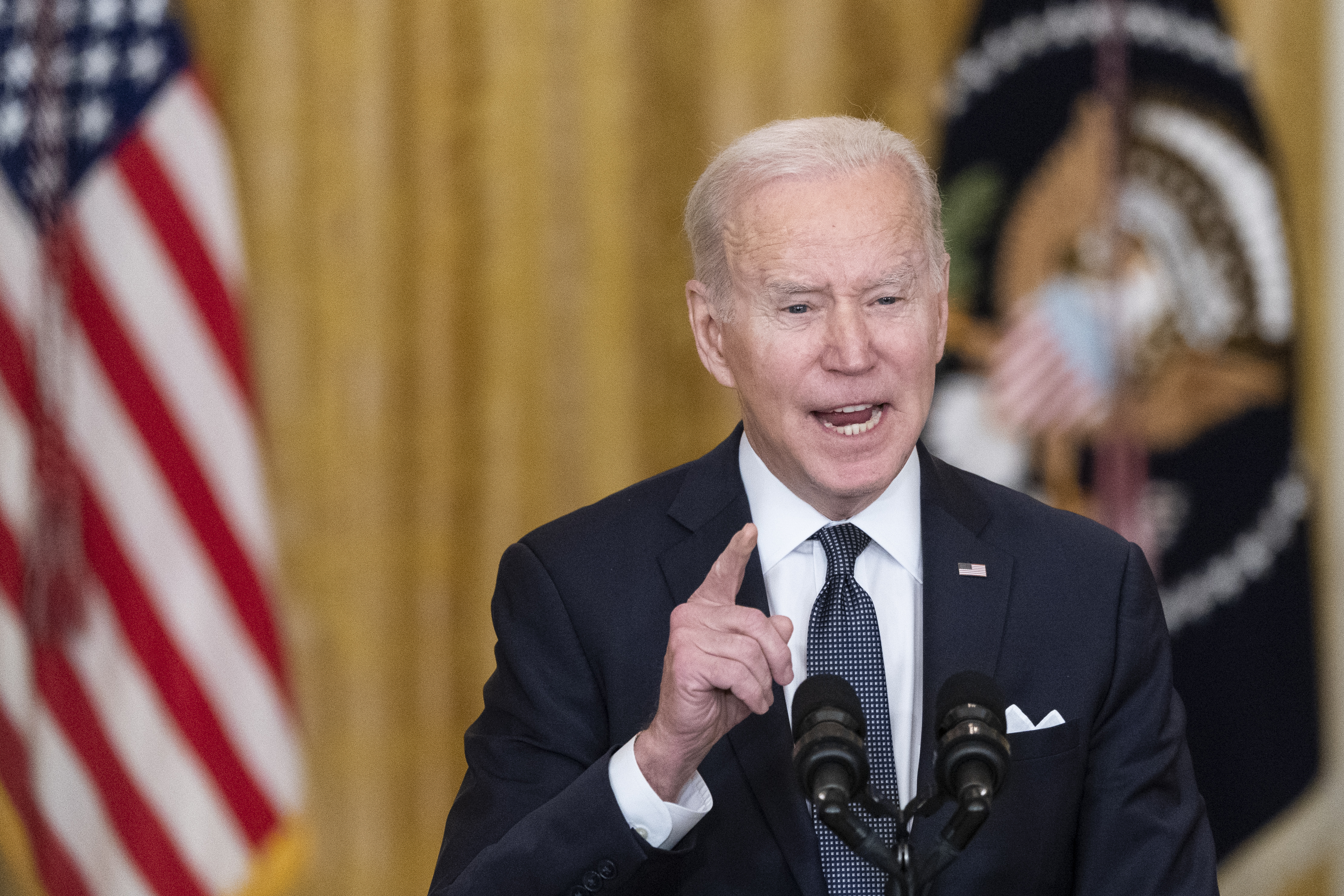 President Joe Biden speaks about Ukraine in the East Room of the White House, Tuesday, Feb. 15, 2022, in Washington. (AP Photo/Alex Brandon)