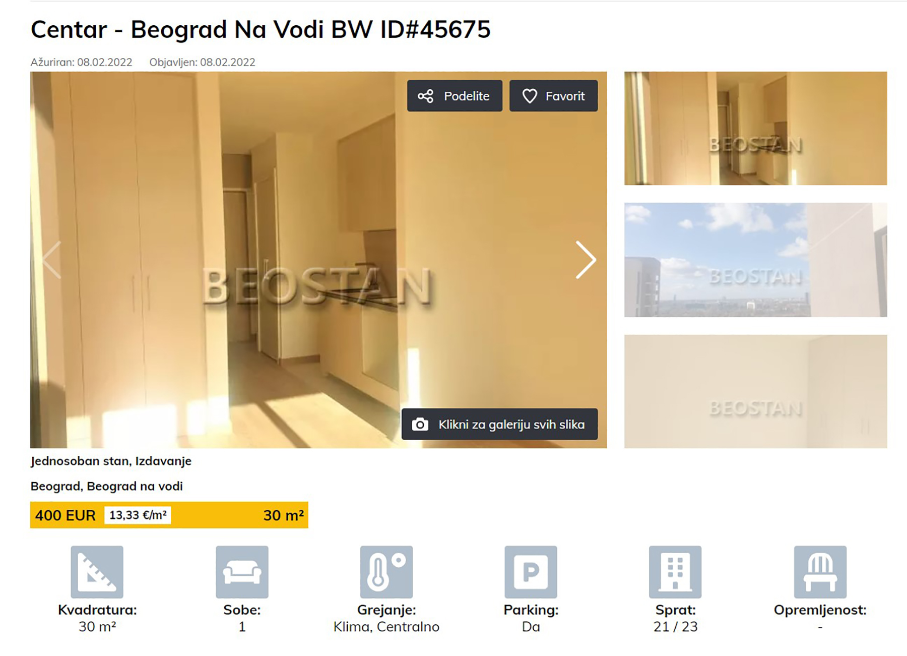 Beograd na vodi, stanovi, izdavanje