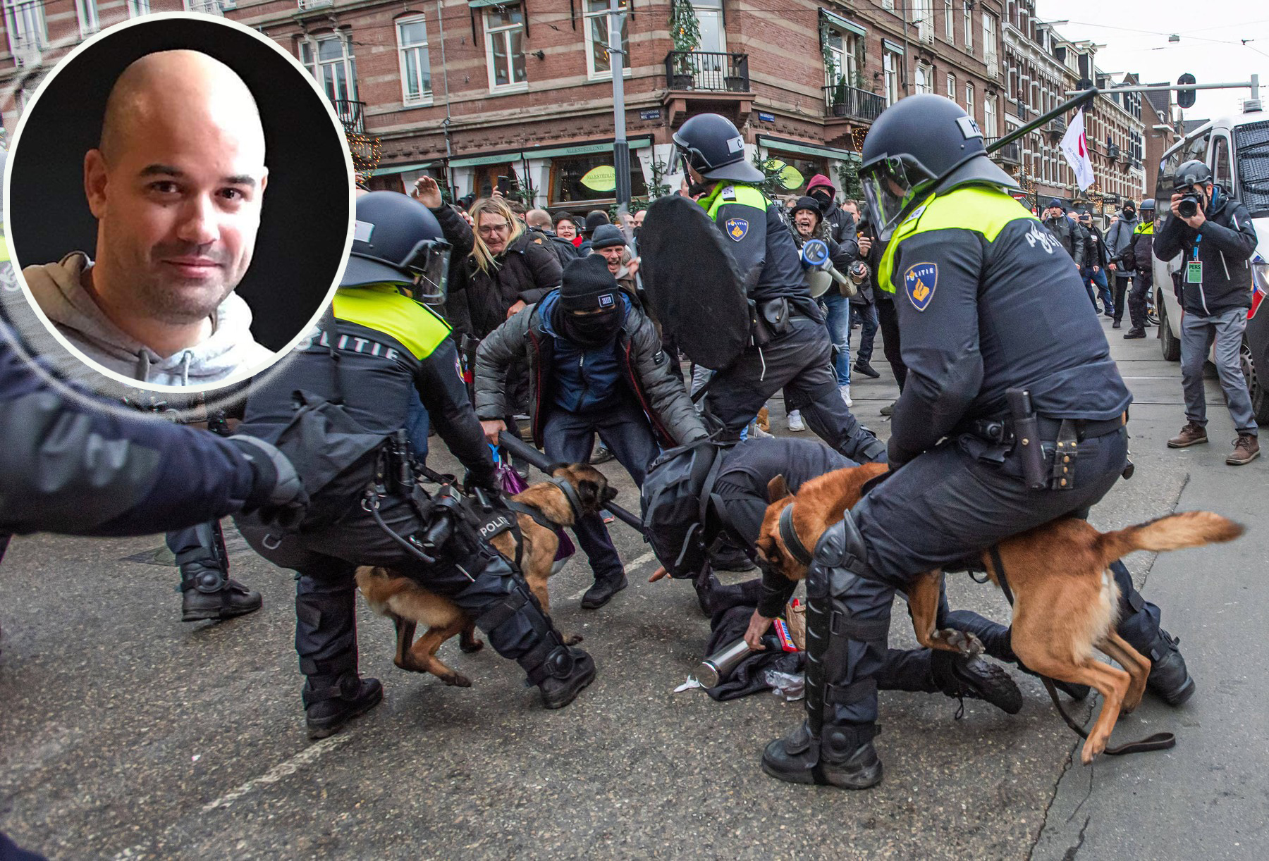 Dutch anti-riot police confront protesters during unauthorized anti-covid 19 demonstration in Amsterdam, Netherlands - 02 Jan 2022