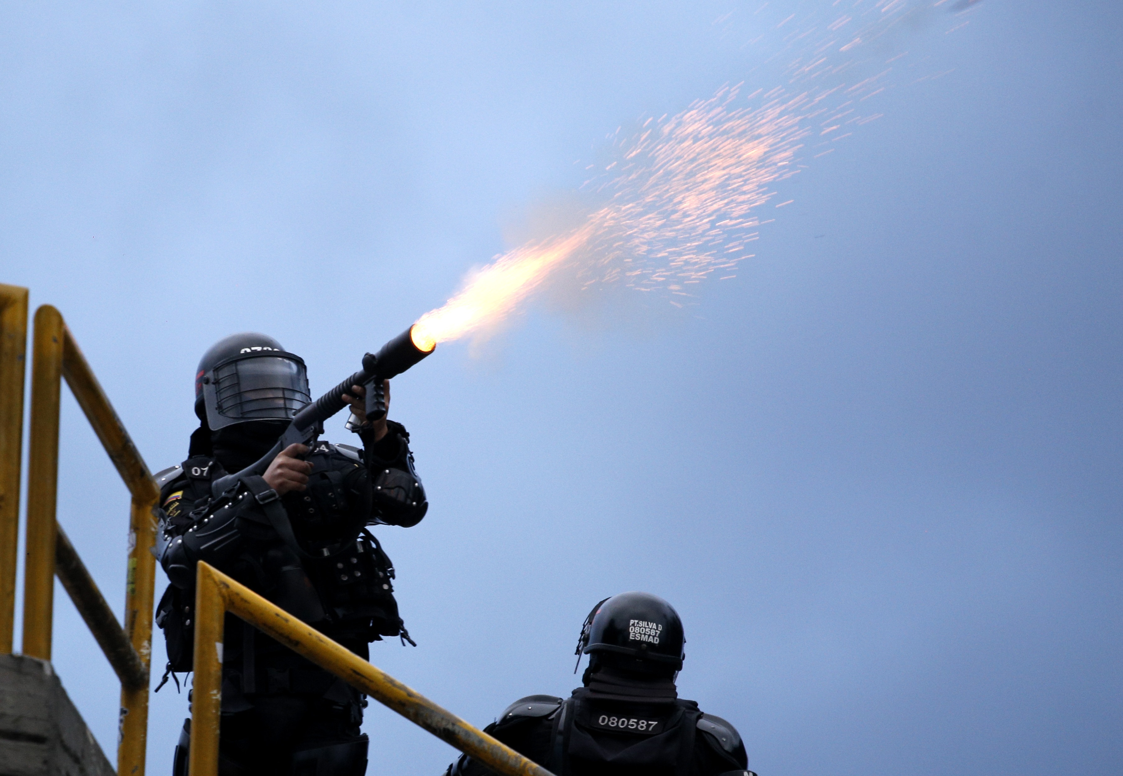 Demonstrators and police clash in Bogota