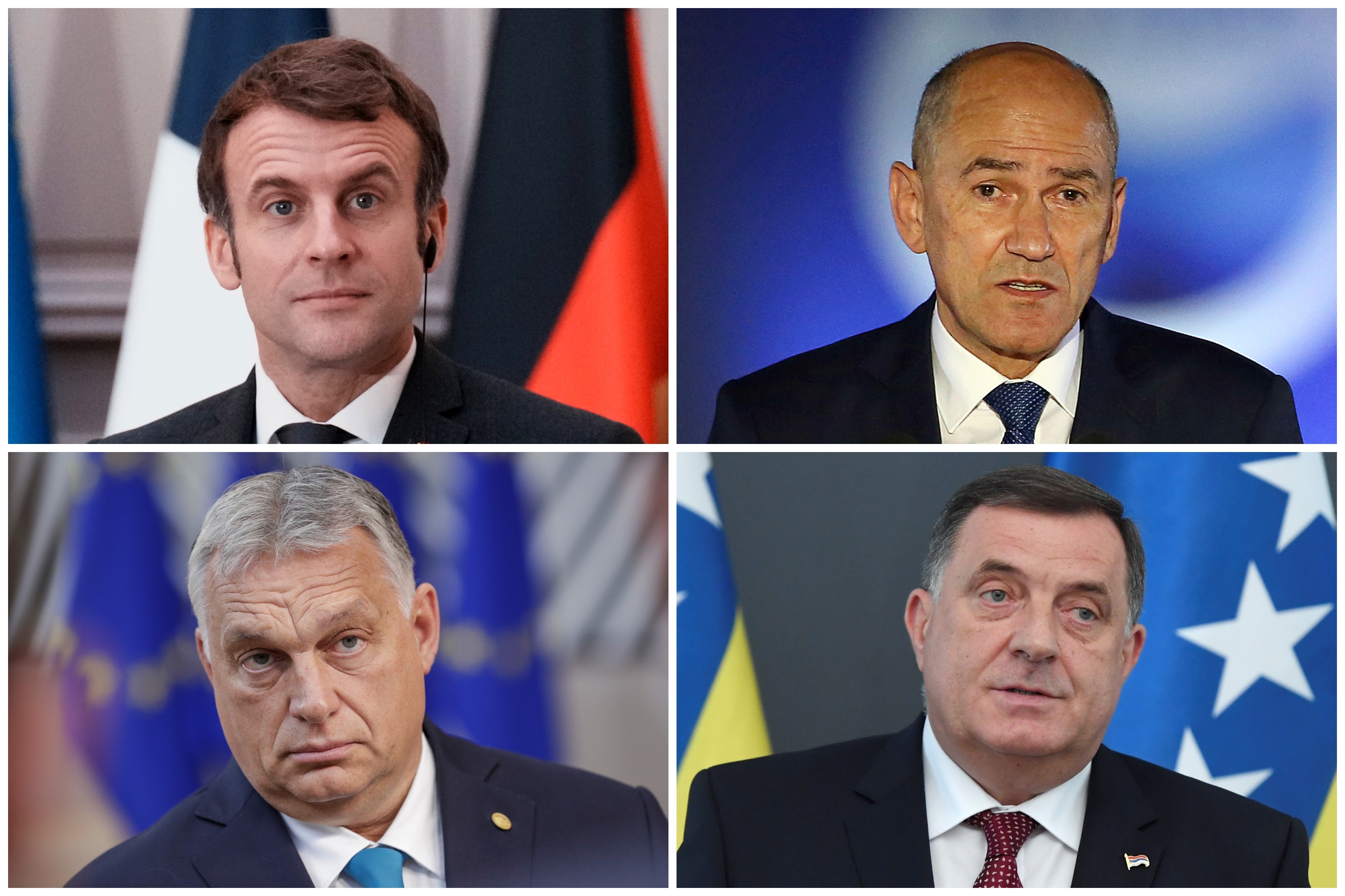 Emanuel Makron, Janez Janša, Viktor Orban i Milorad Dodik, kombo Foto: EPA-EFE/THIBAULT CAMUS/ORESTIS PANAGIOTOU/OLIVIER HOSLET/SZILARD KOSZTICSAK