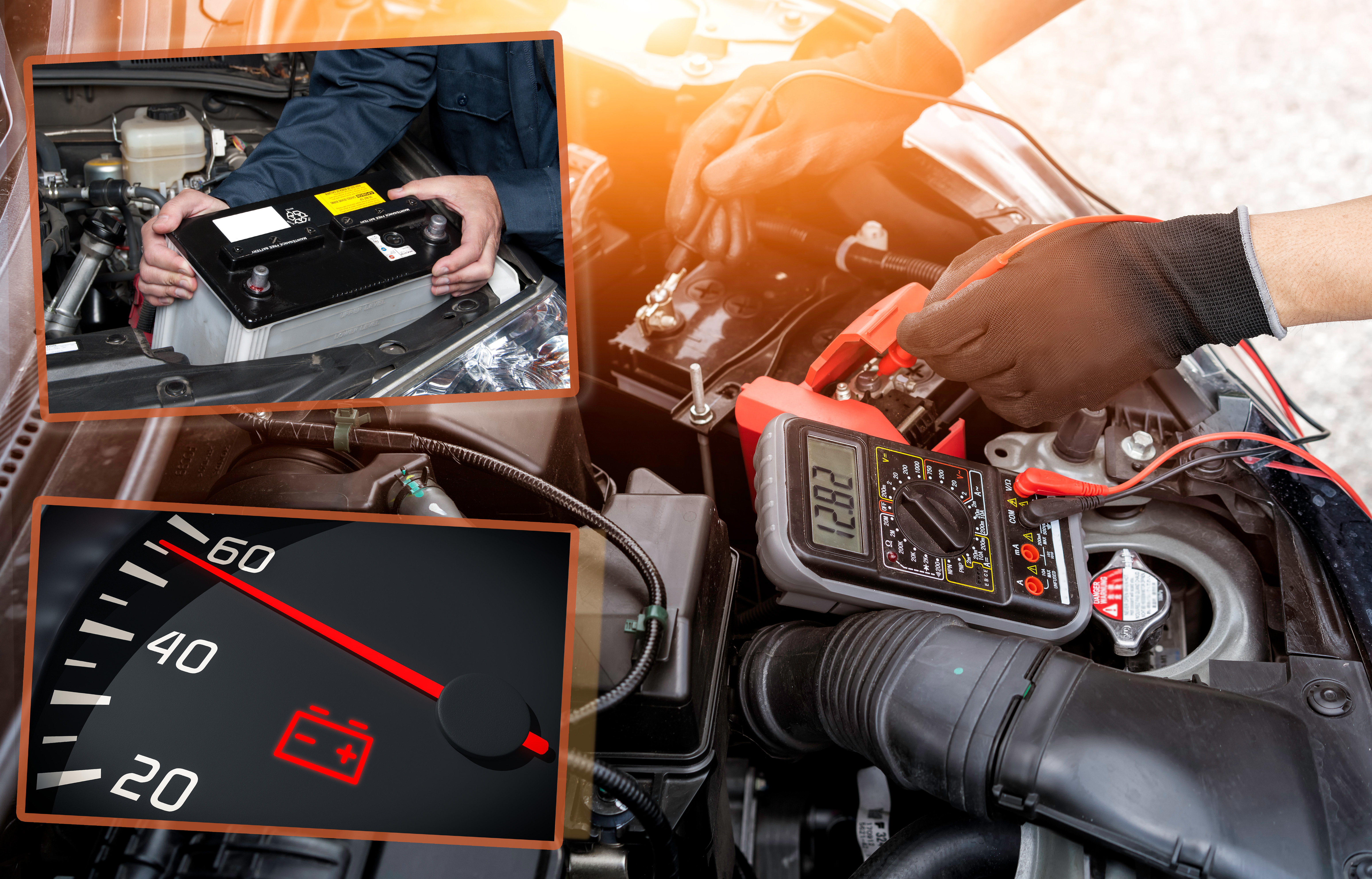 Asian,Technician,Measure,Voltage,Of,Battery,In,The,Car,At