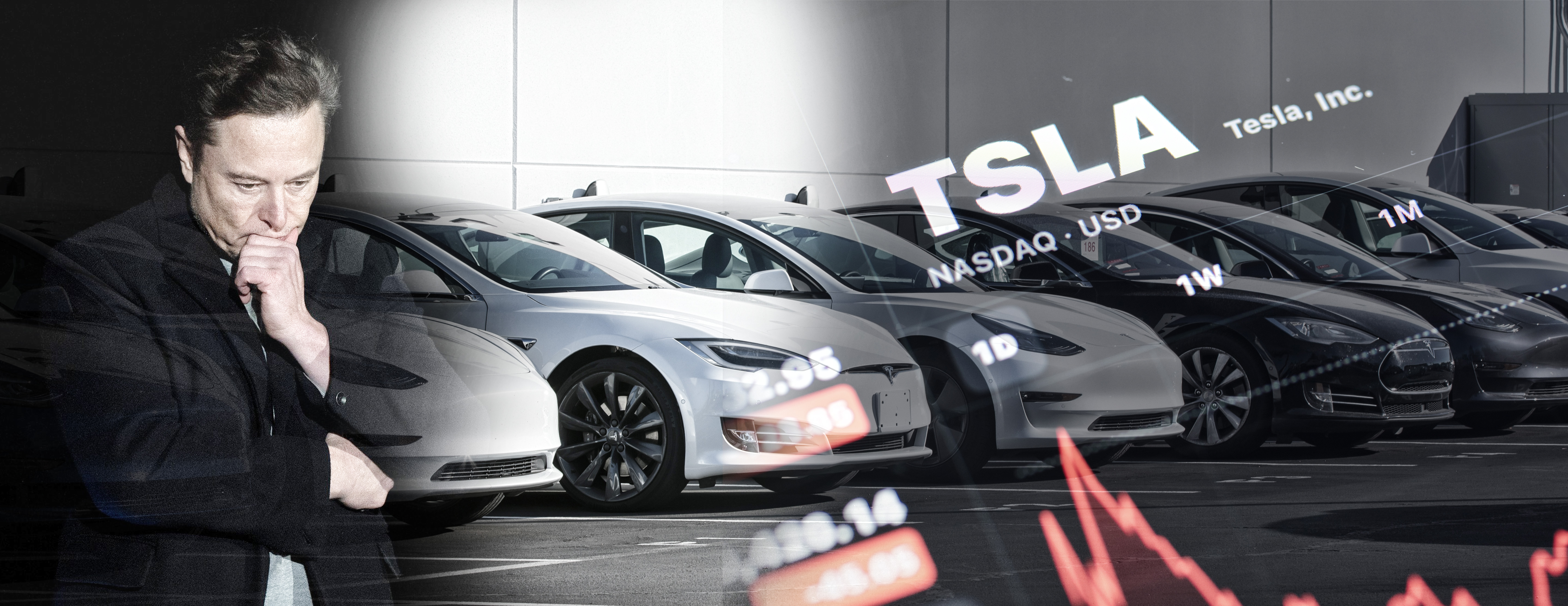 Las Vegas, NV, USA 2-13-2021: A row of new 2021 Teslas in panoramic view. The range includes Model S, X, 3, and Y. Captured at the Tesla of Las Vegas dealership on W Sahara Avenue.