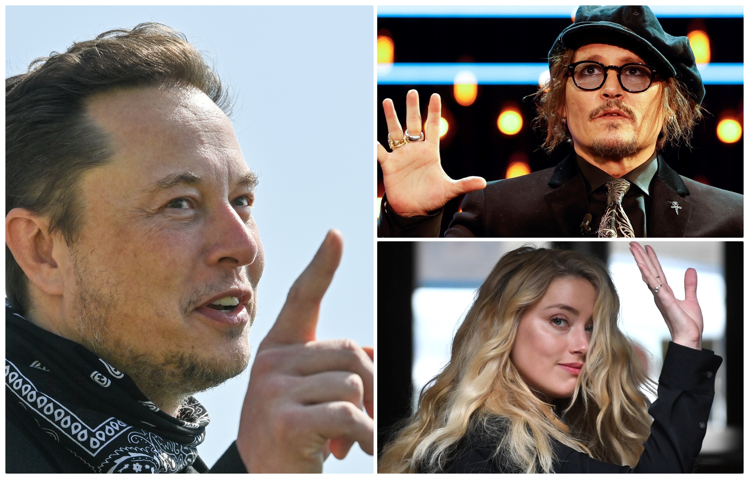 collage ilon mask, džoni dep i amber herd