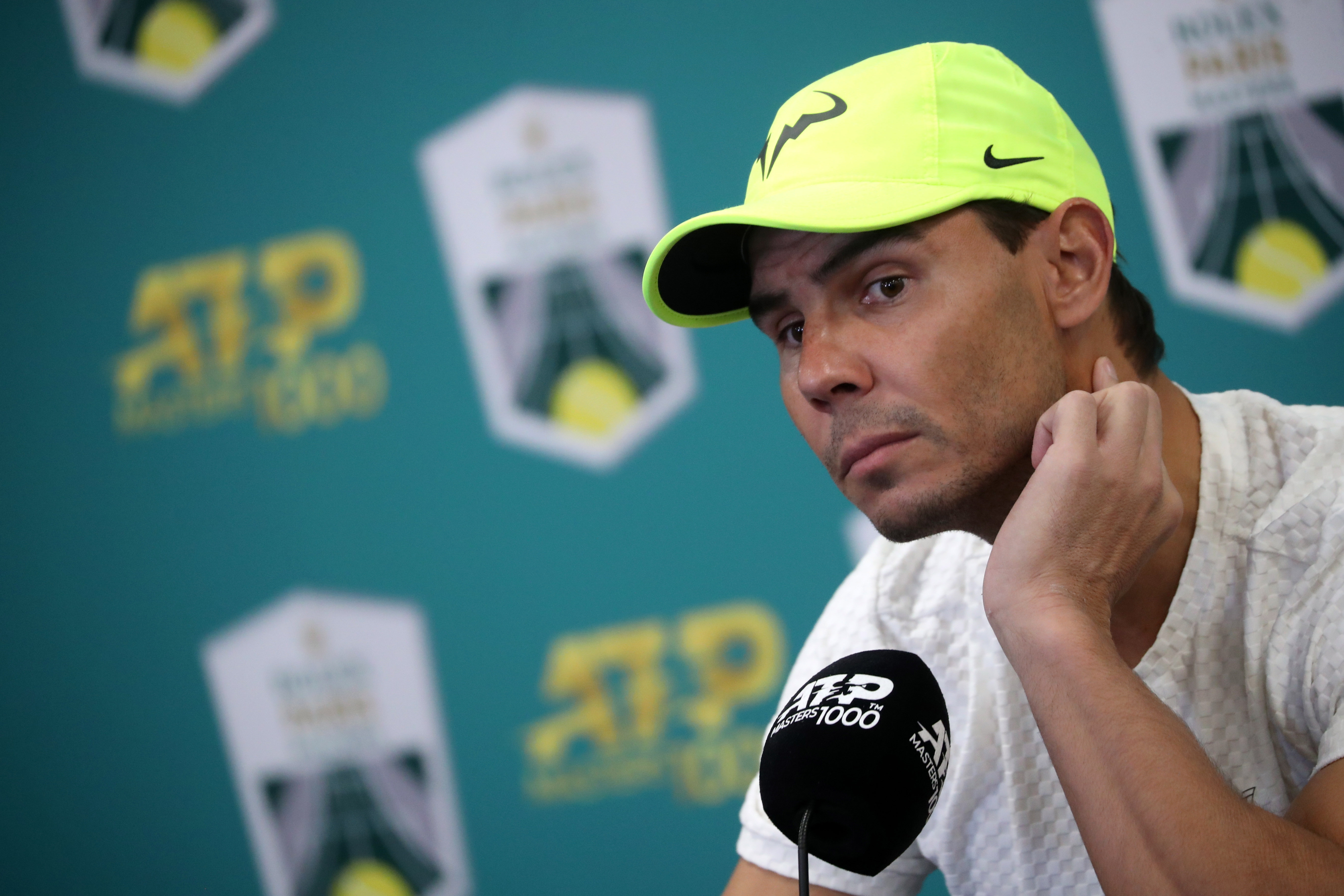 epaselect epa10278872 Rafael Nadal of Spain speaks to media during a press conference at the Rolex Paris Masters 2022 Tennis Tournament in Paris, France, 01 November 2022.  EPA-EFE/CHRISTOPHE PETIT TESSON