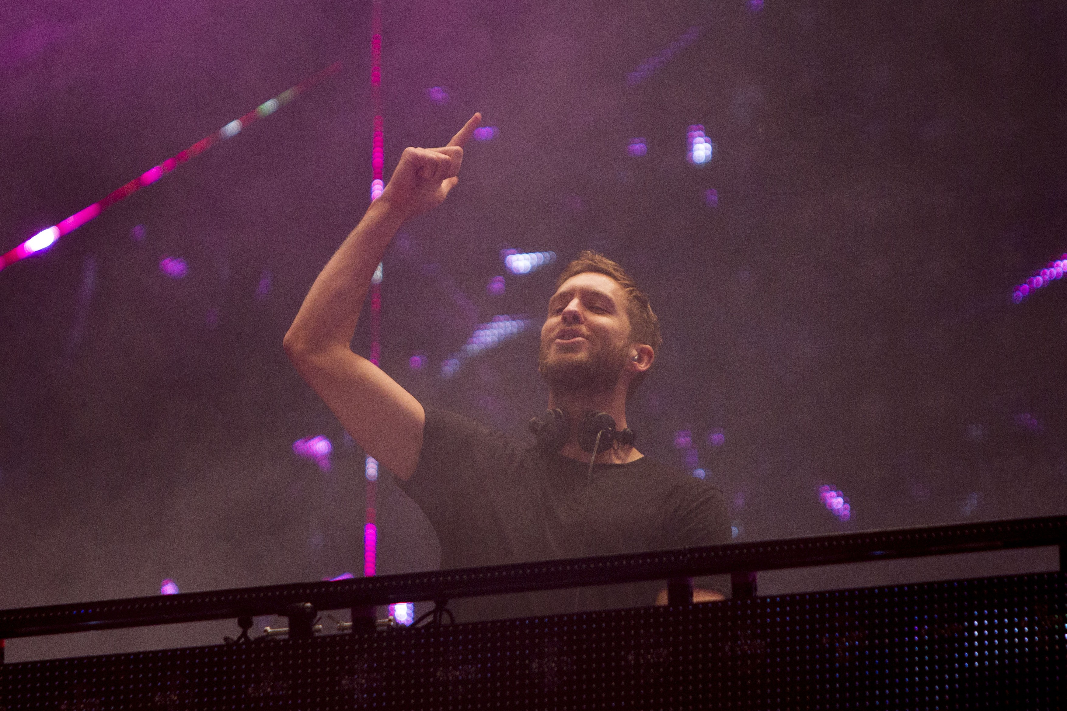 Taylor Swift's boyfriend Calvin Harris performs his headline gig during V Festival 2015 at Weston Park in Chelmsford