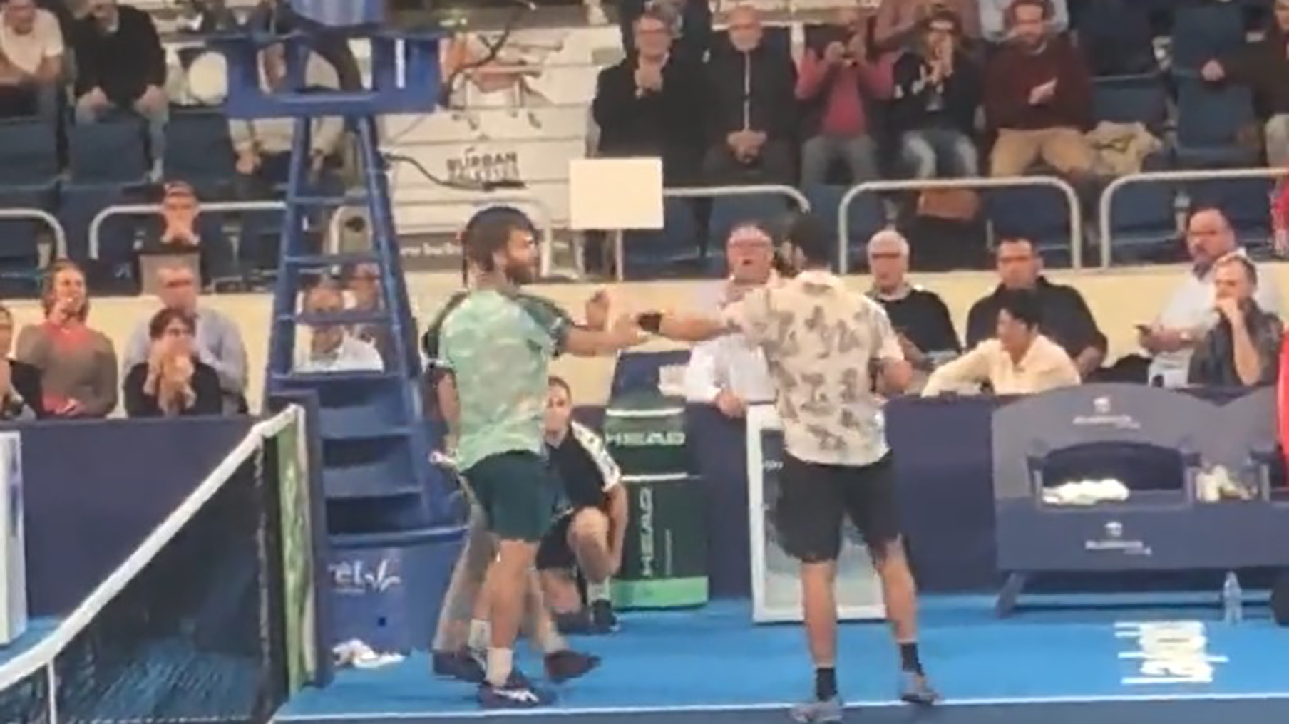 Adrian Andreev and Corentin Moutet got physical after their match in Orleans