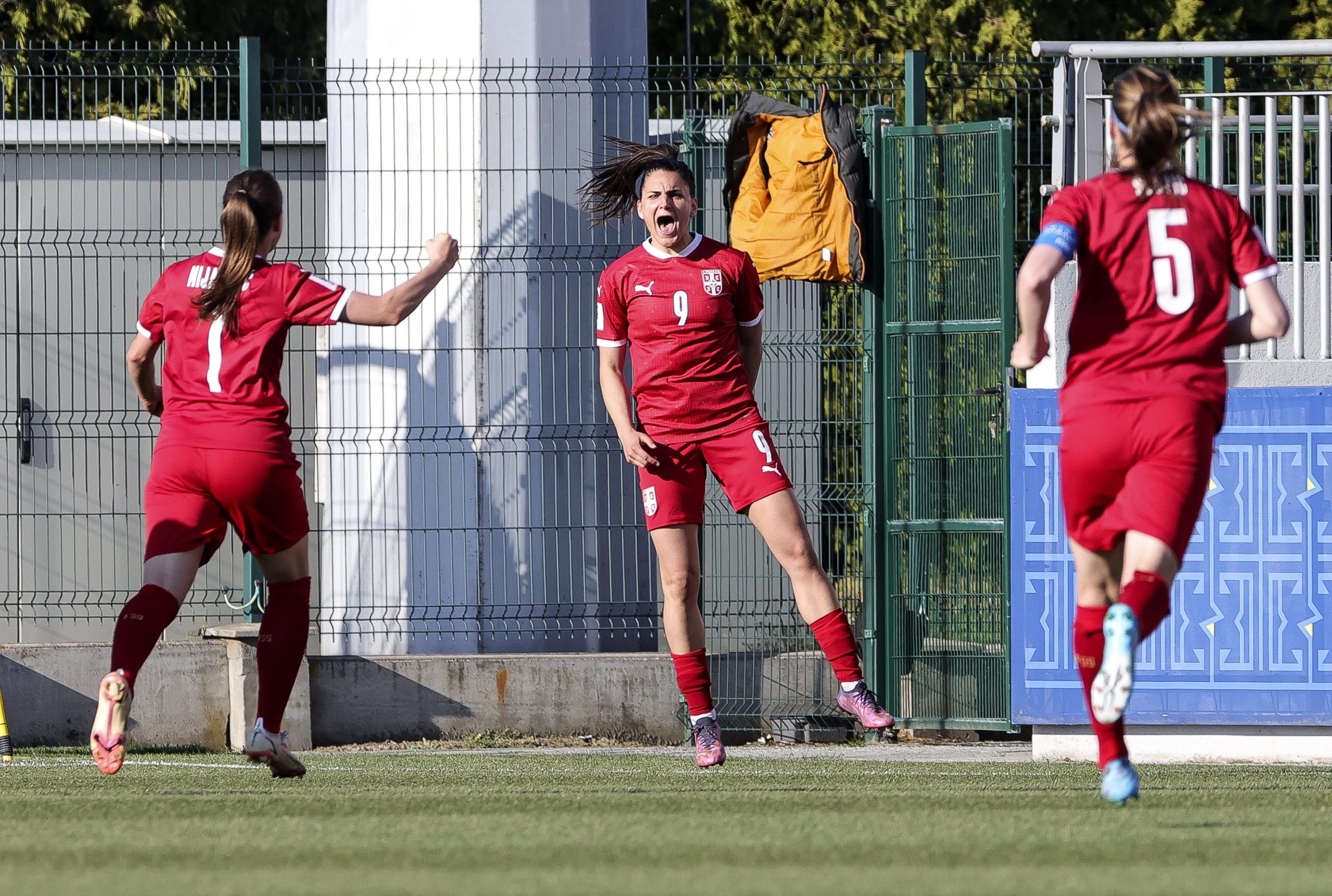 Jovana Damnjanovic (C) celebrates after scoring a goal
Fudbal-FIFA Women's World Cup Qualifier-Srbija v Nemacka
Stara Pazova, 12.04.2022.
foto: Srdjan Stevanovic/Starsport.rs ©
