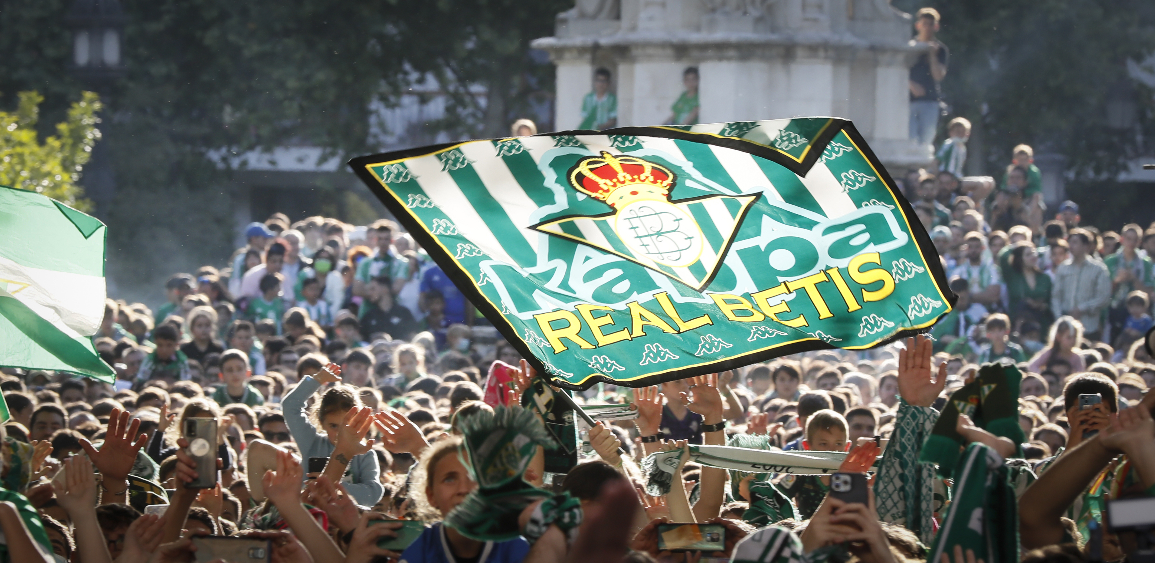 Real Betis celebrate with their supporters after winning the Spain's King Cup