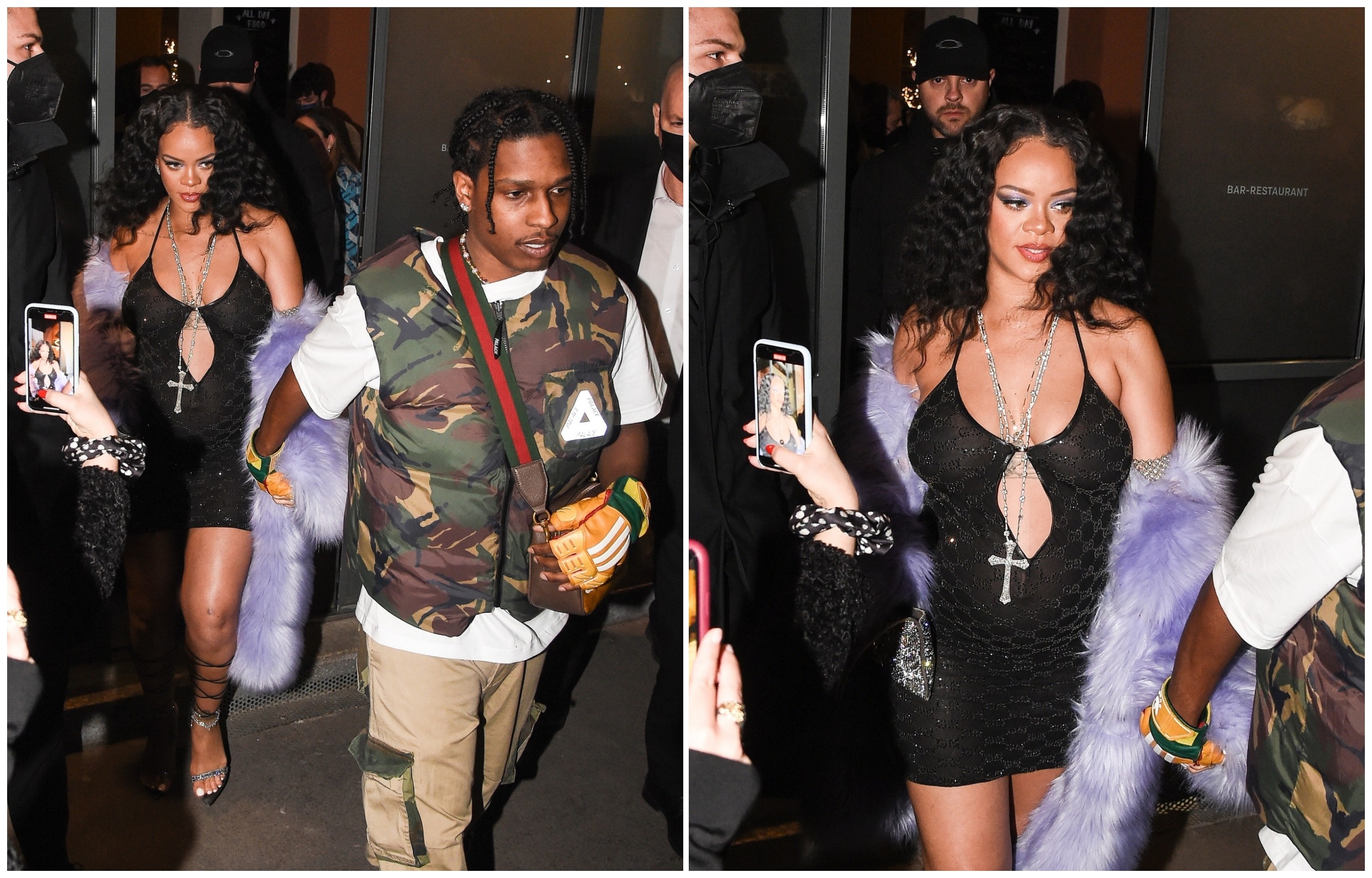 collage rijana Rihanna and A$AP Rocky attend Gucci Fashion Show After Party