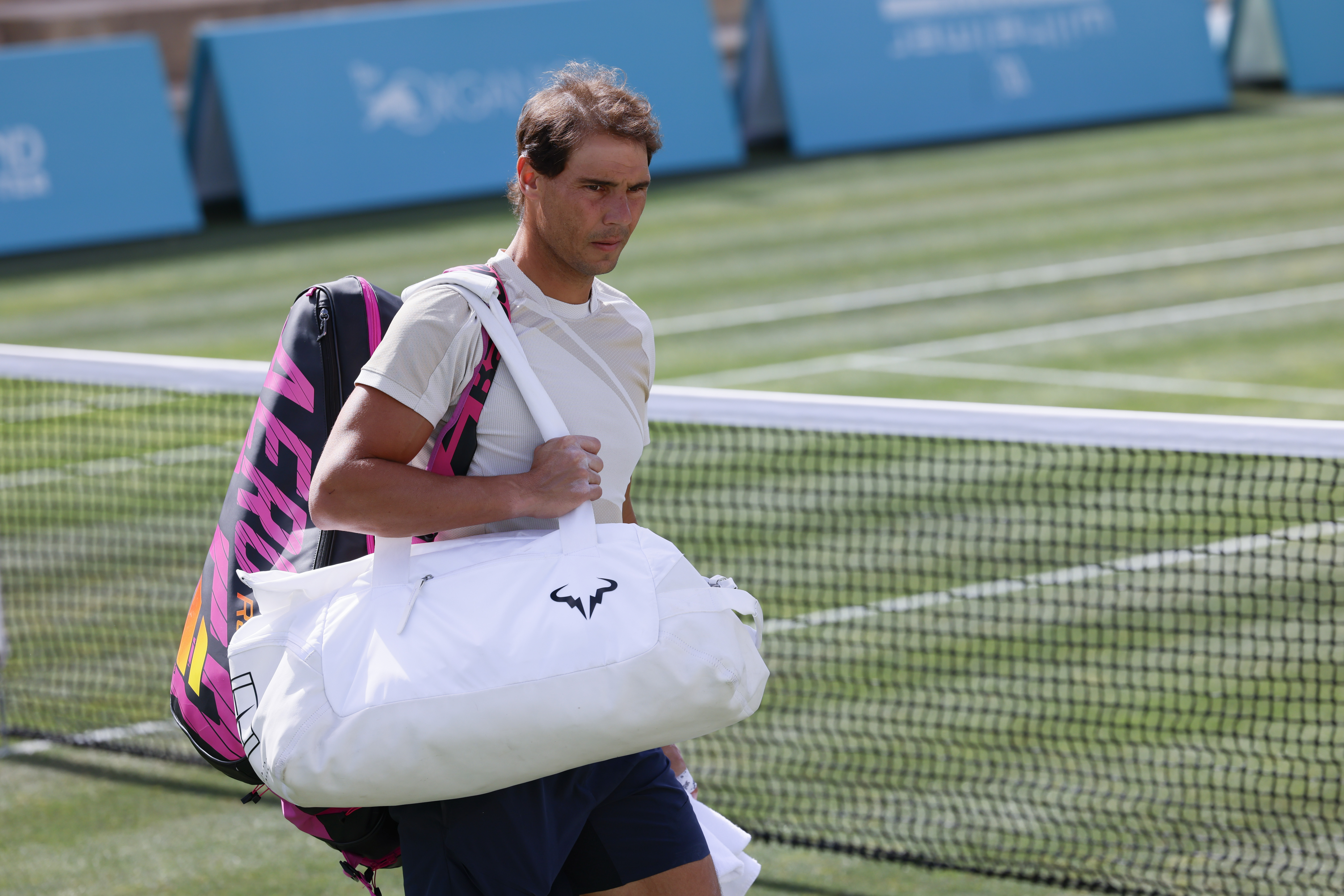 epa10017875 Spanish tennis player Rafael Nadal after a training session at the Mallorca Country Club, venue of the ATP250 Mallorca Championships in Santa Ponça, Spain, 17 June 2022. The tournament will run from June 18 to 25.  EPA-EFE/CATI CLADERA