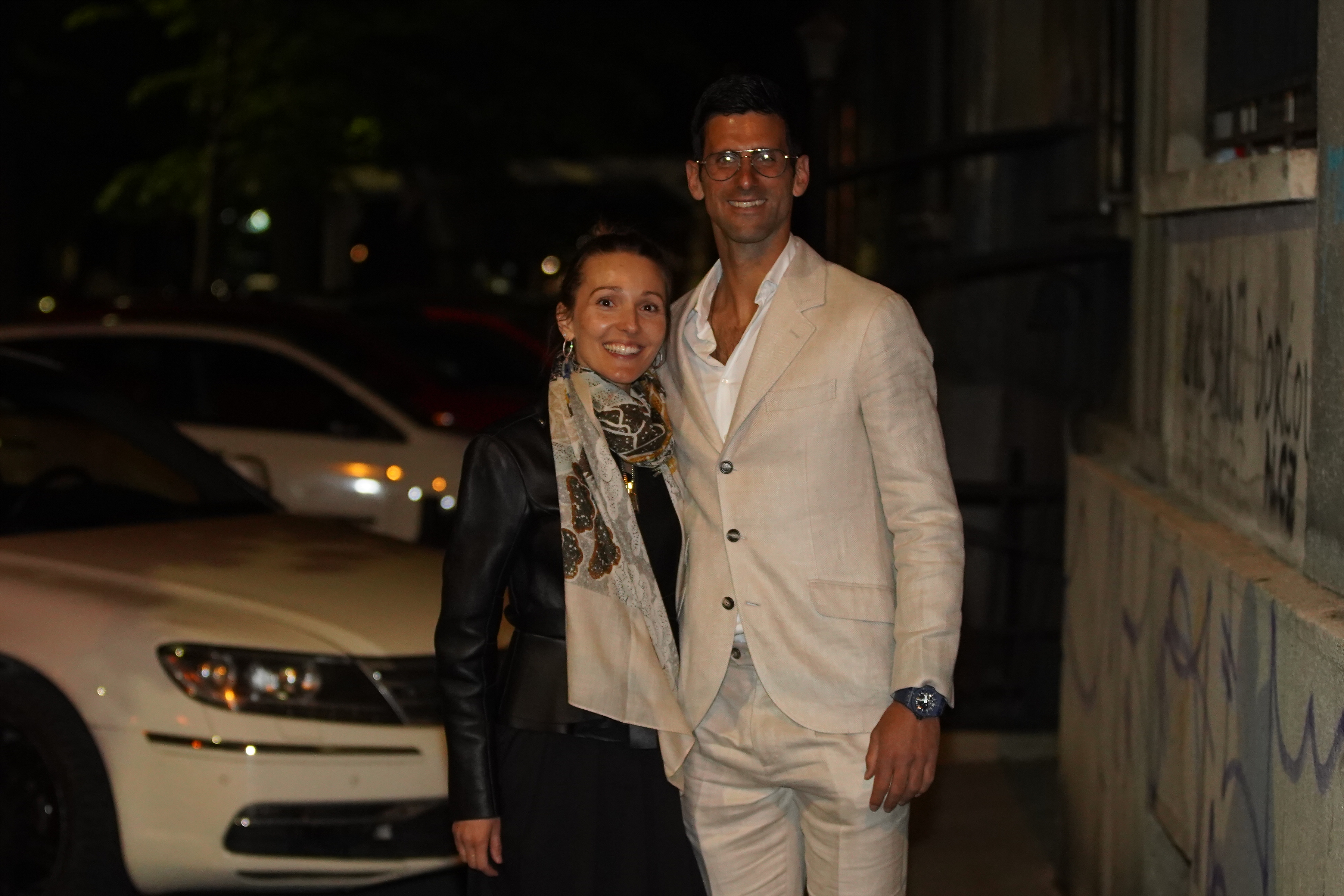 Novak Djokovic and Jelena Djokovic are leaving the wedding of Novak's godfather Neven Markovic, held at the Pavilion Hotel and Social Club Belgrade.