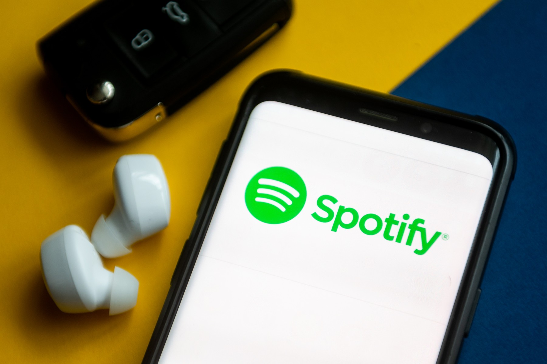 In this photo illustration a Spotify logo seen displayed on a smartphone.,Image: 658286311, License: Rights-managed, Restrictions: *** World Rights ***, Model Release: no, Credit line: SOPA Images / ddp USA / Profimedia