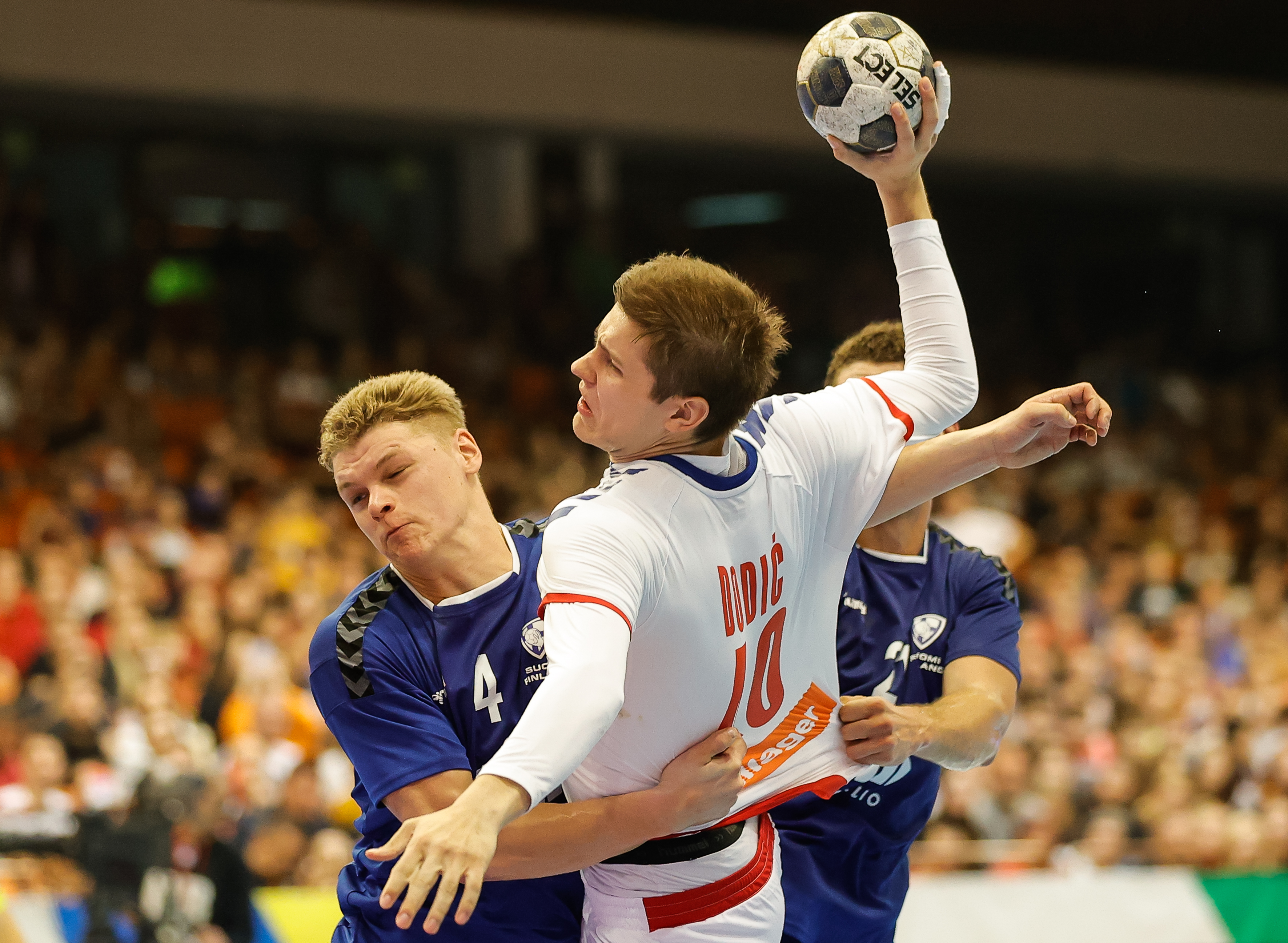 during EHF Euro 2024 Phase 2 qualifying handball match between Serbia and Finland at Spens hall on 12.10.2022, Novi Sad. (Photo by Pedja Milosavljevic/Starsport.rs)