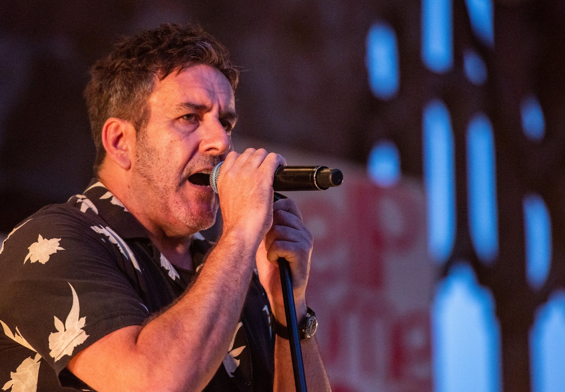 Coventry, UK, 9th July 2019.  Terry Hall, lead singer of The Specials, playing a homecoming live gig in Coventry Cathedral Ruins, as part of their tour to celebrate the band's 40th birthday. Credit: Ernesto Rogata/Alamy Live News.