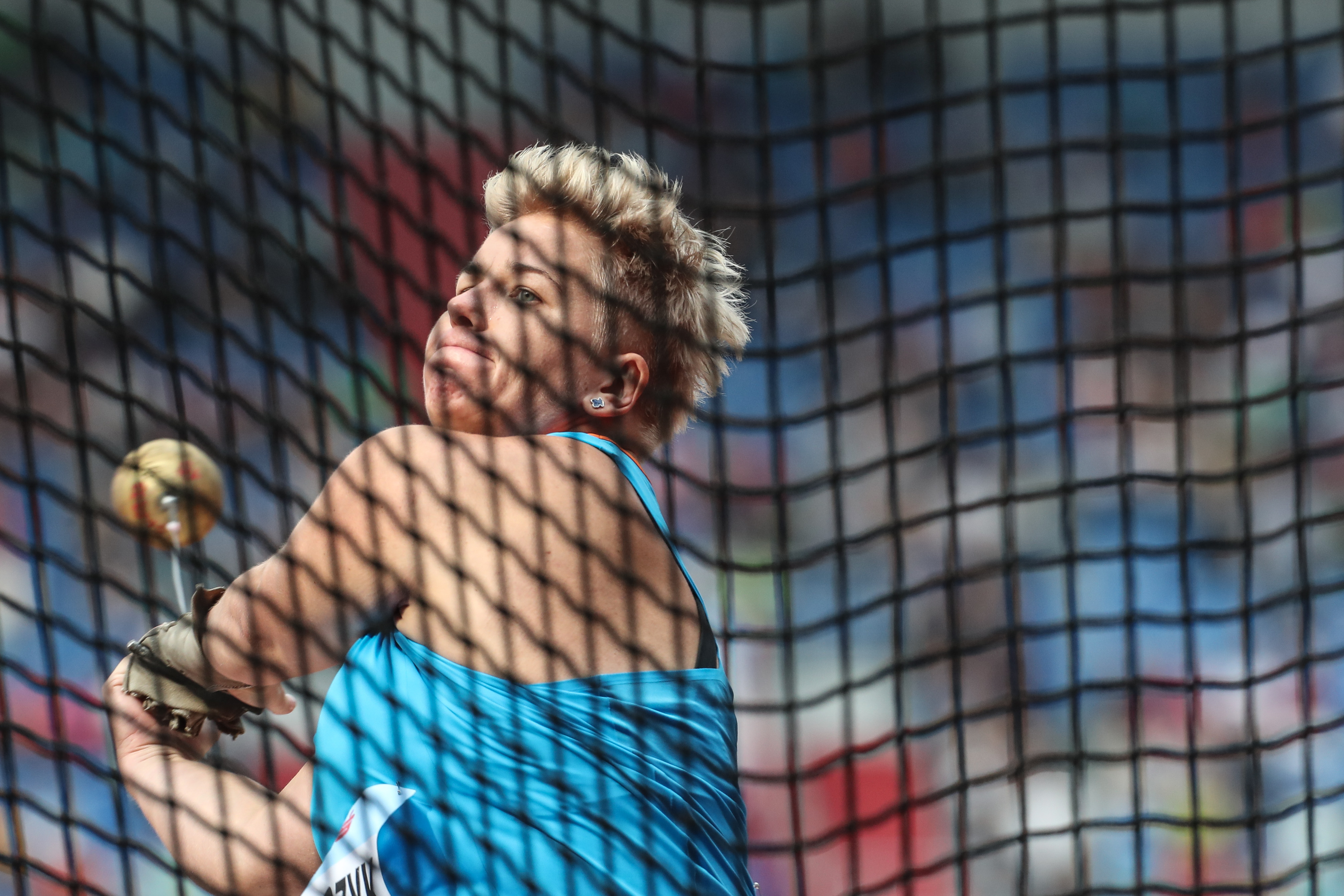 epa07005537 Anita Wlodarczyk of Poland from Team Europe in action during the Women's Hammer Throw at the IAAF Continental Cup in Ostrava, Czech Republic, 08 September 2018.  EPA-EFE/MARTIN DIVISEK