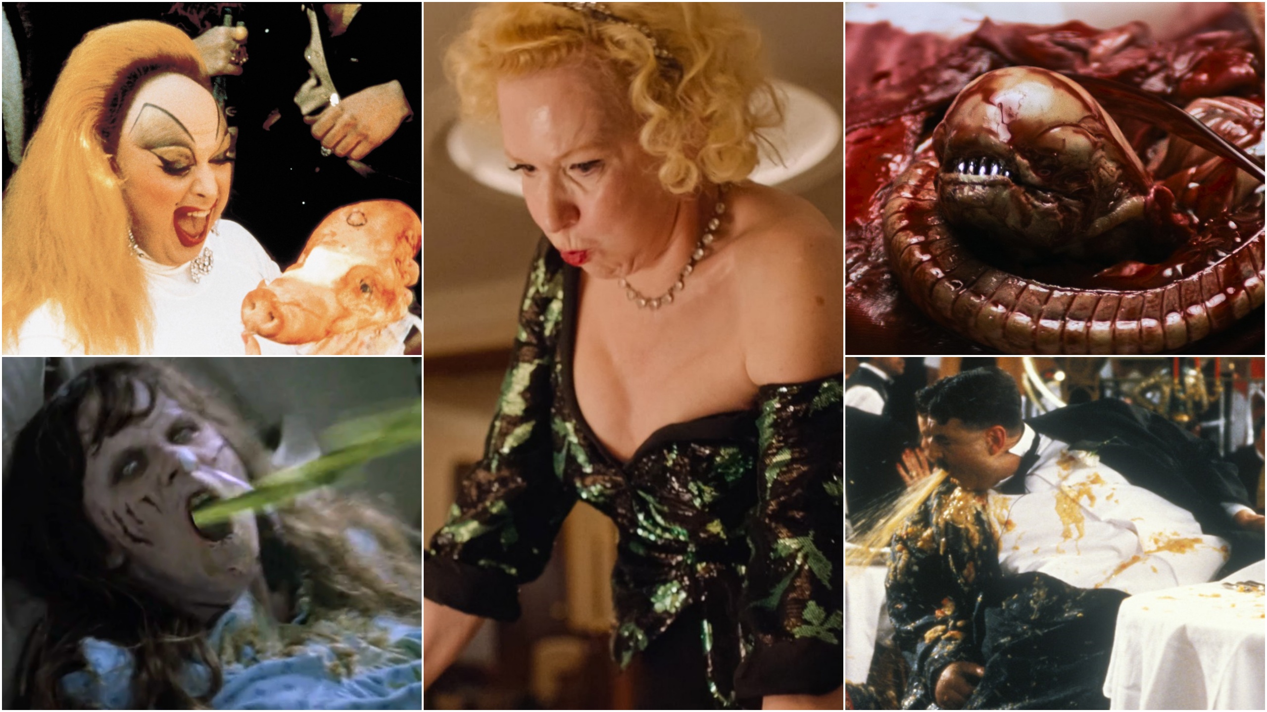 Filmovi, povraćanje, gadosti, kombo
Triangle of Sadness, Alien, Monty Python's the Meaning of Life, Pink flamingos, The Exorcist