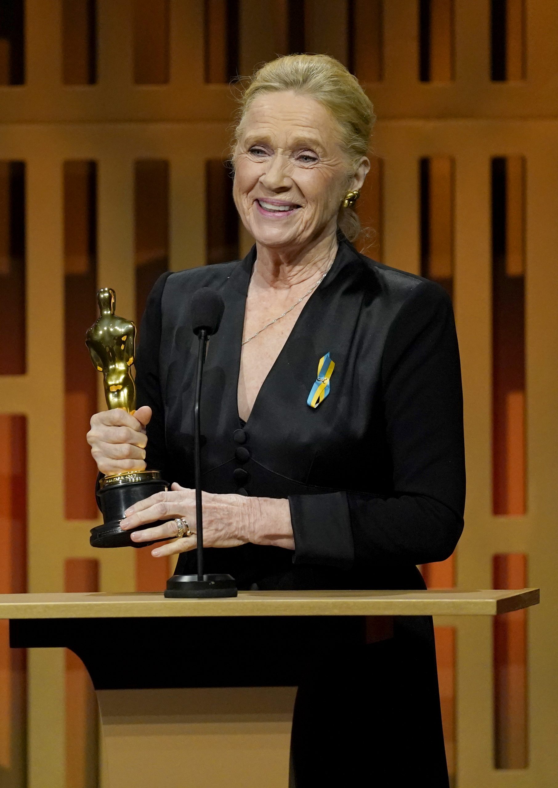 Liv Ullmann accepts an honorary award at the Governors Awards on Friday, March 25, 2022, at the Dolby Ballroom in Los Angeles. (AP Photo/Chris Pizzello)
