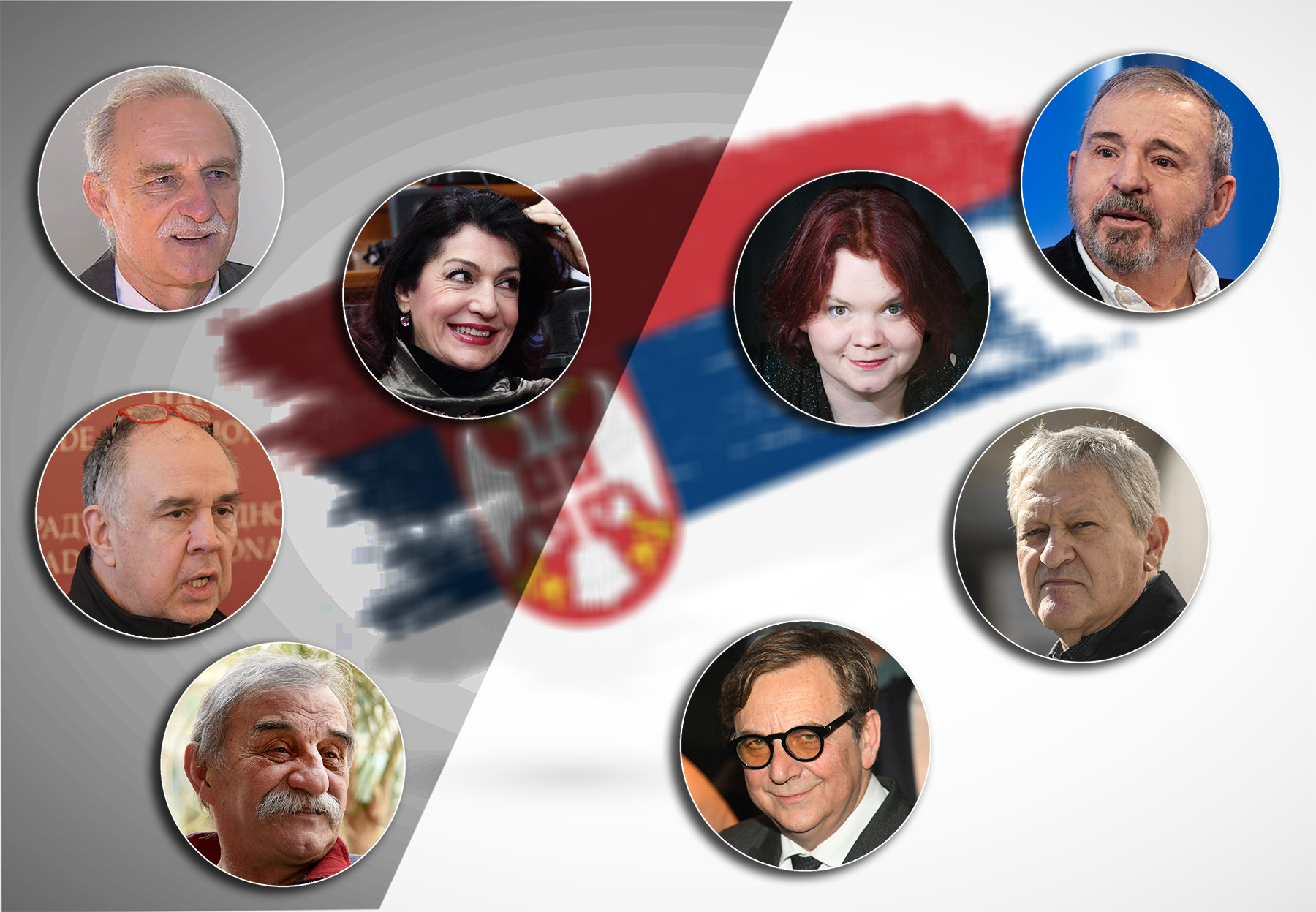 laza ristovski, jadranka jovanović, bule goncić i ljubiša ristić, a sa druge: goran marković, dragan velikić, tihomir stanić i minja bogavac