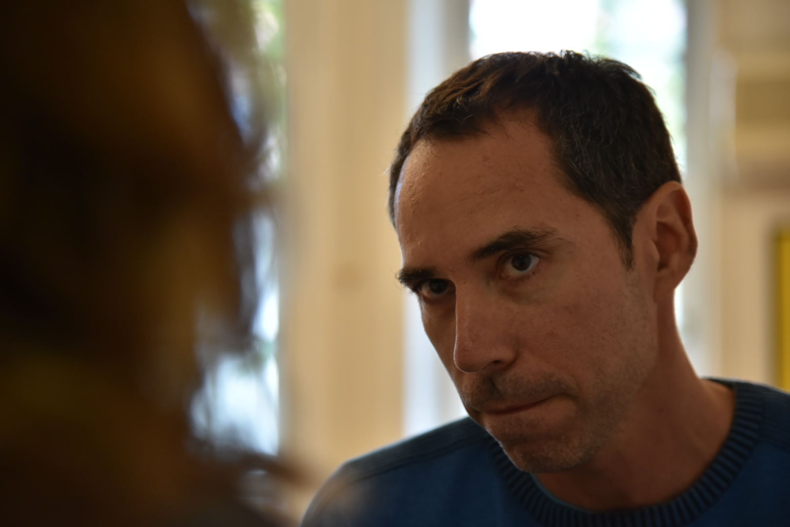 Beograd 31.10.2019. Stefan Sablic, reditelj, sin glumice Jelisavete Seke Sablic. Proba, citanje teksta, priprema za predstavu Lazljivice u reziji Stefana Sablica, Atelje 212 RAS Nemanja Jovanovic