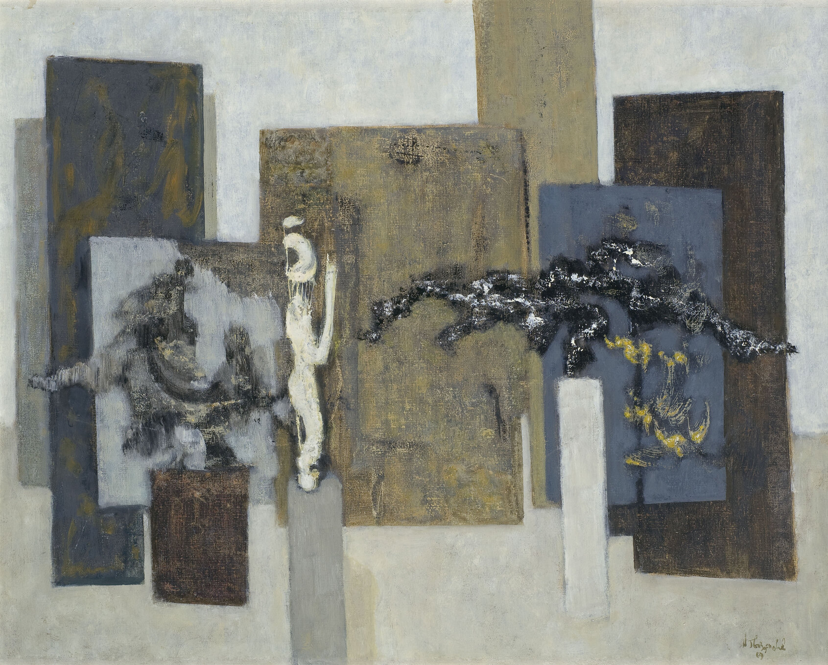 Skulpture i paravani,1969, ulje na platnu