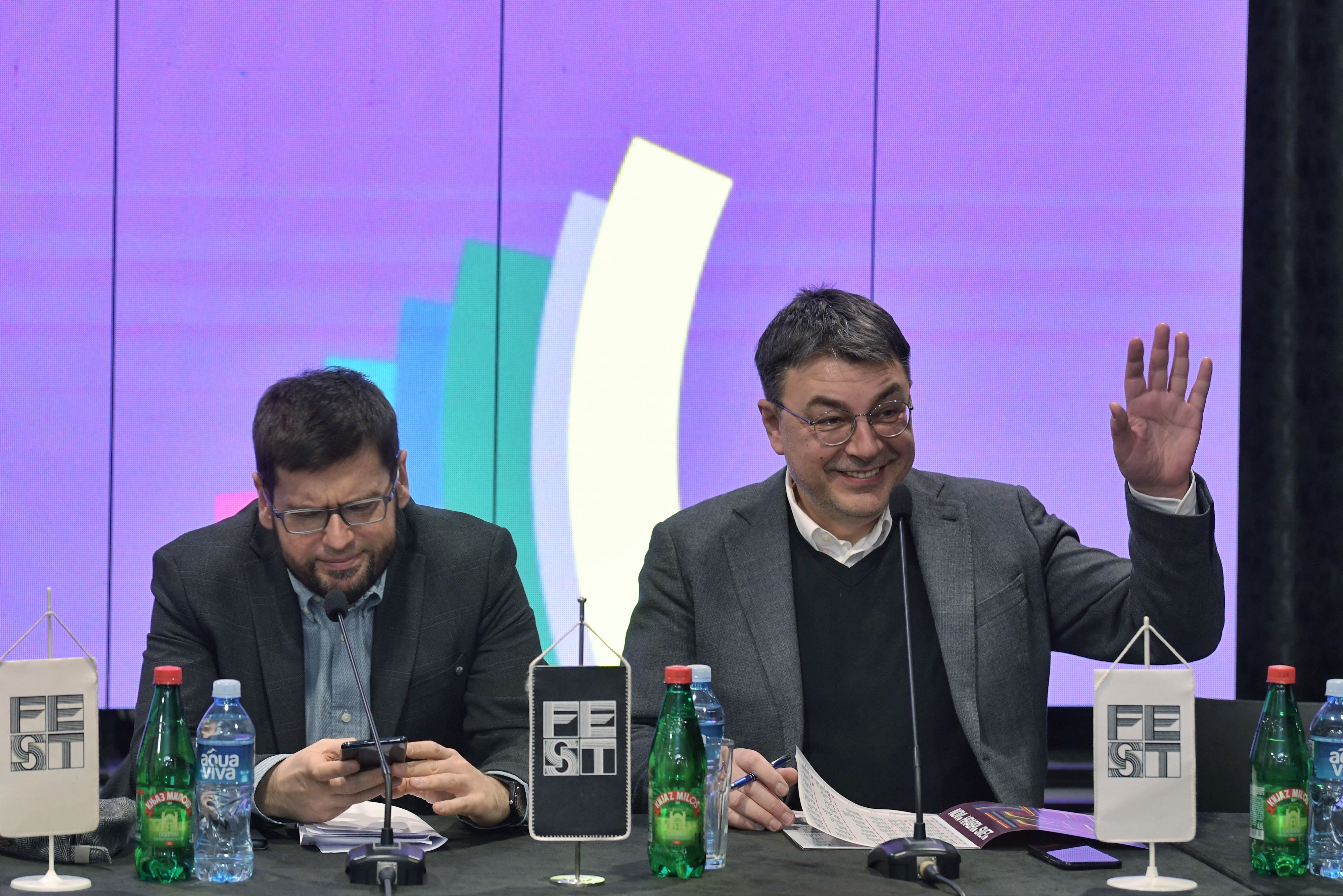 Beograd 24. februar 2022. Ivan Karl i Jugoslav Pantelic, Konferencija za novinare povodom 50. Medjunarodnog festivala FEST Novi. Hrabri.Svet Foto:Goran Srdanov/Nova.rs