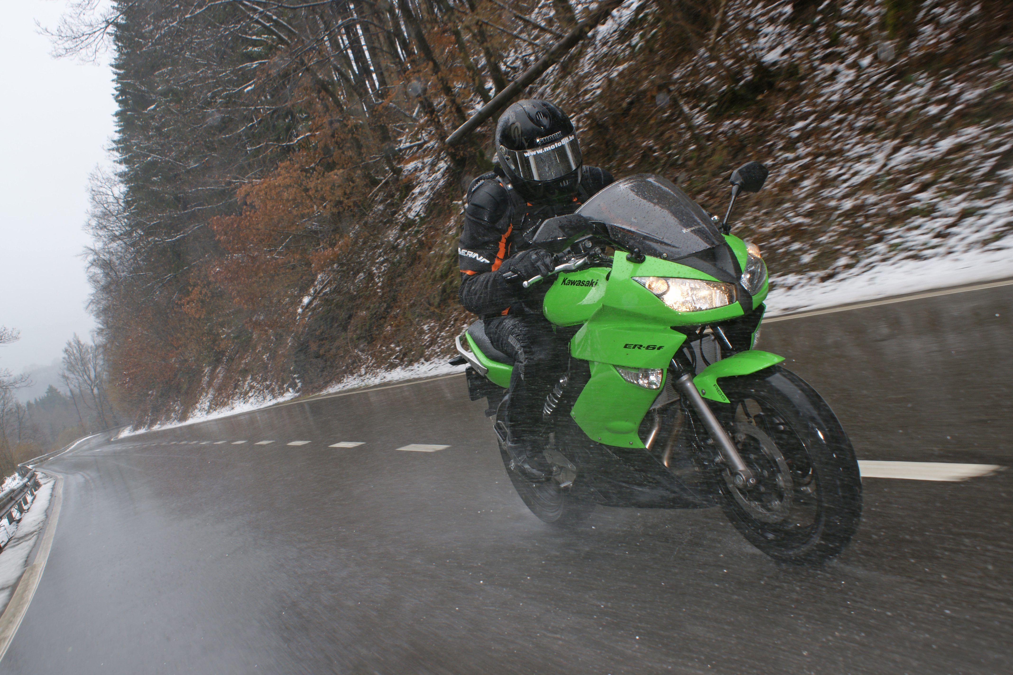 Motorbike,Riding,In,Very,Bad,And,Snowy,Weather,On,A
