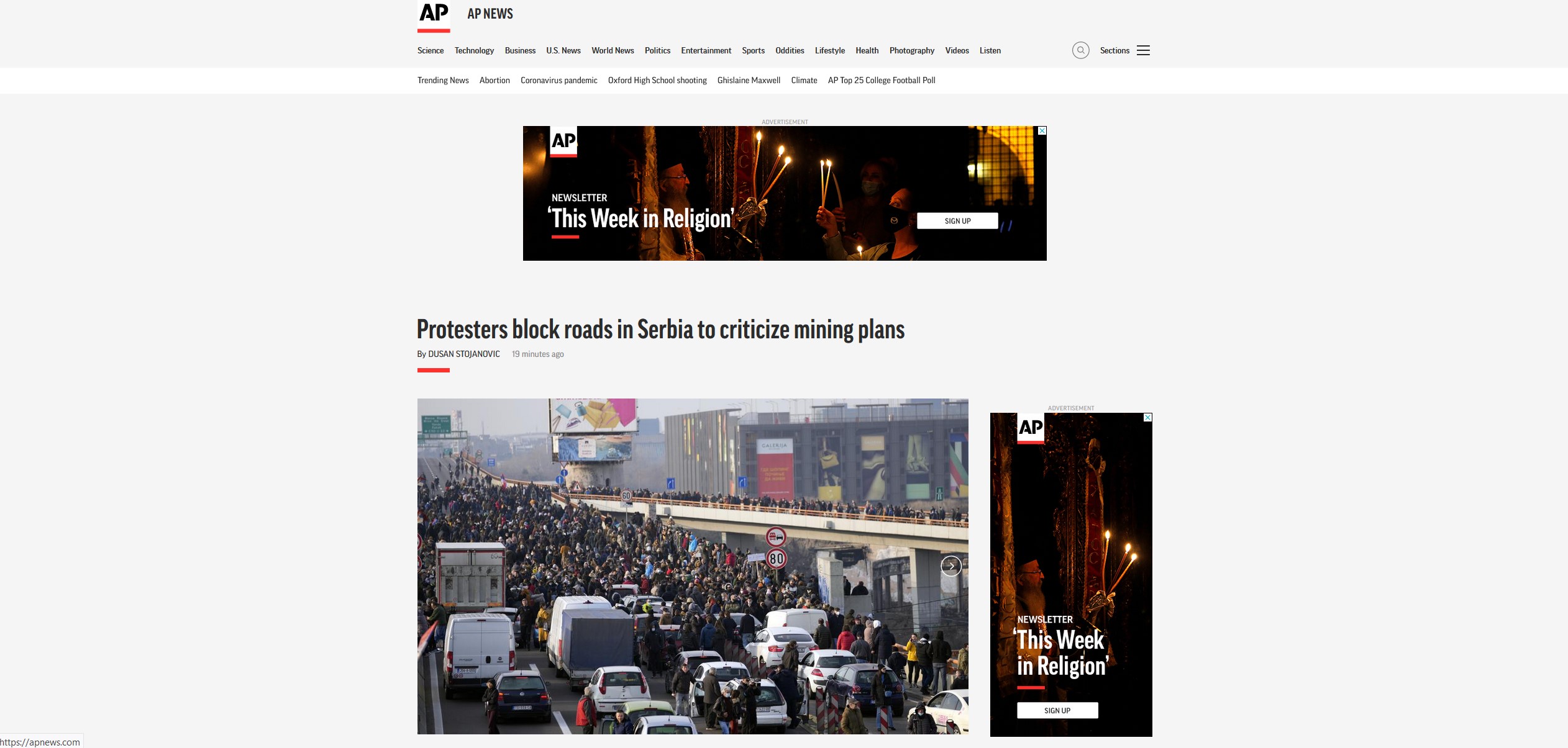 AP News. Naslovne strane, strani mediji Foto: Printscreen/AP NEWS